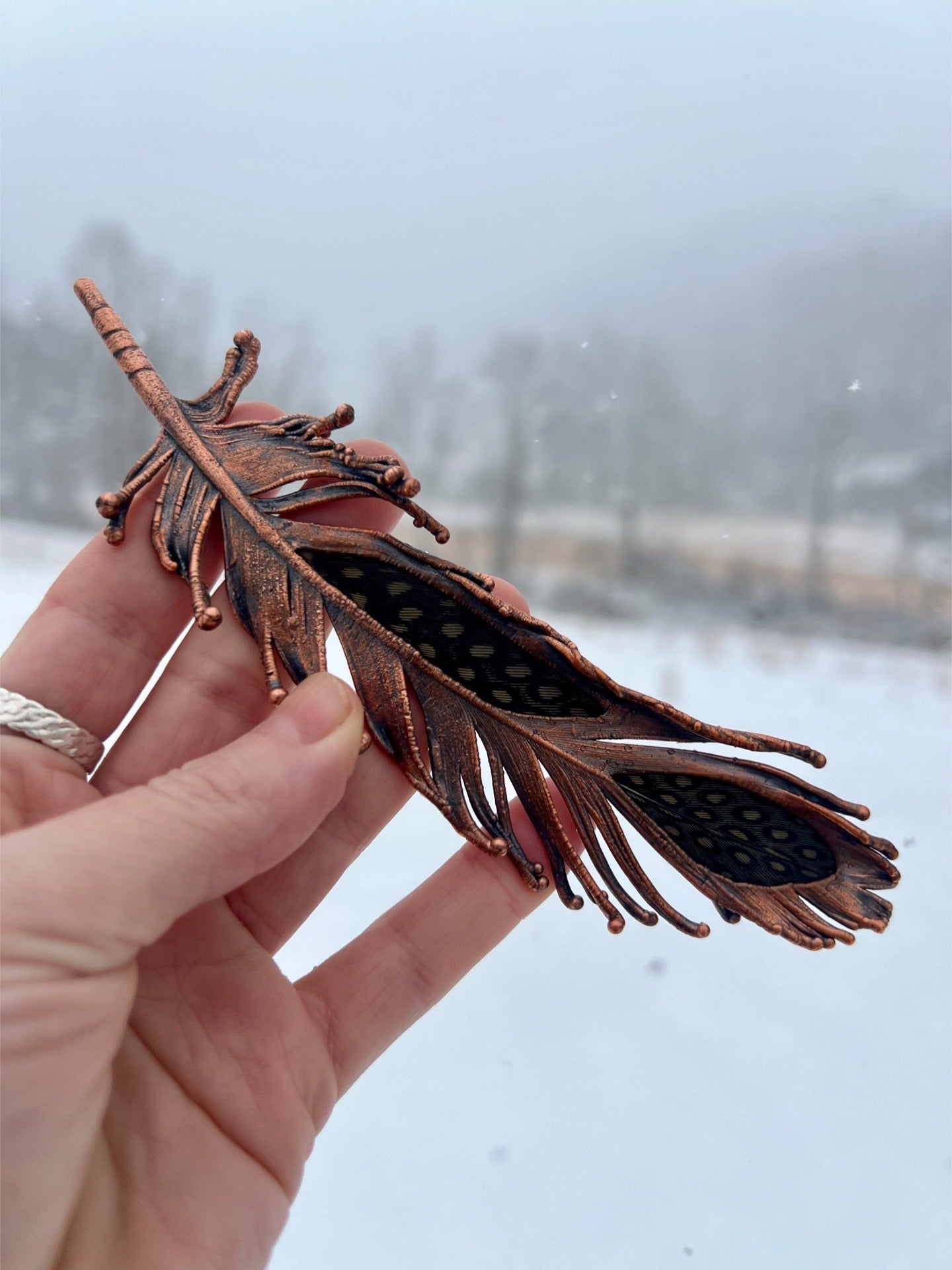 Peekaboo Guinea Feather - Copper Electroformed - Ornamental Keepsake