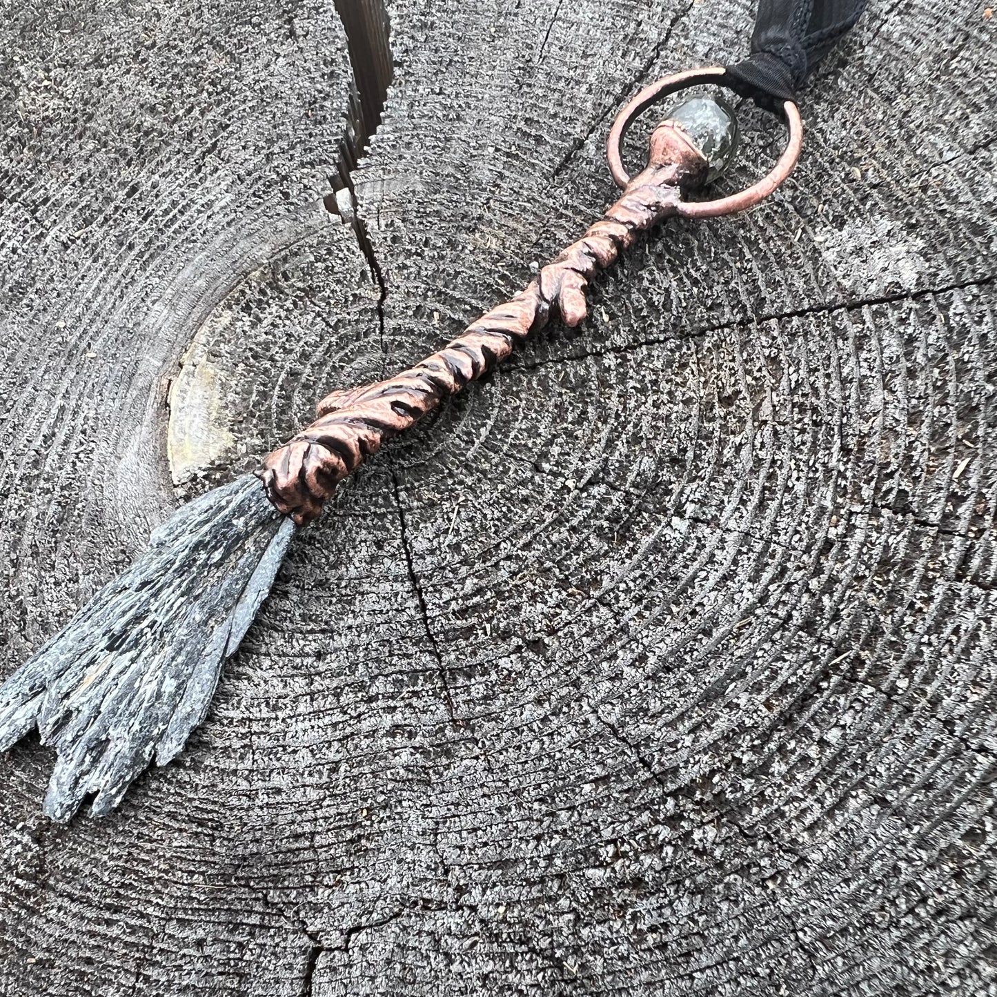 Kyanite Witch's Broom Necklace - Copper Electroformed