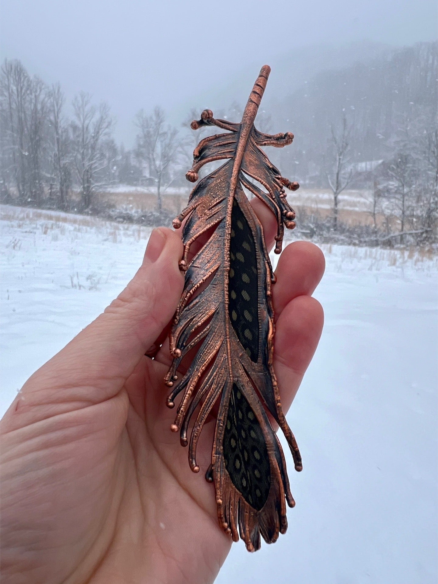 Peekaboo Guinea Feather - Copper Electroformed - Ornamental Keepsake