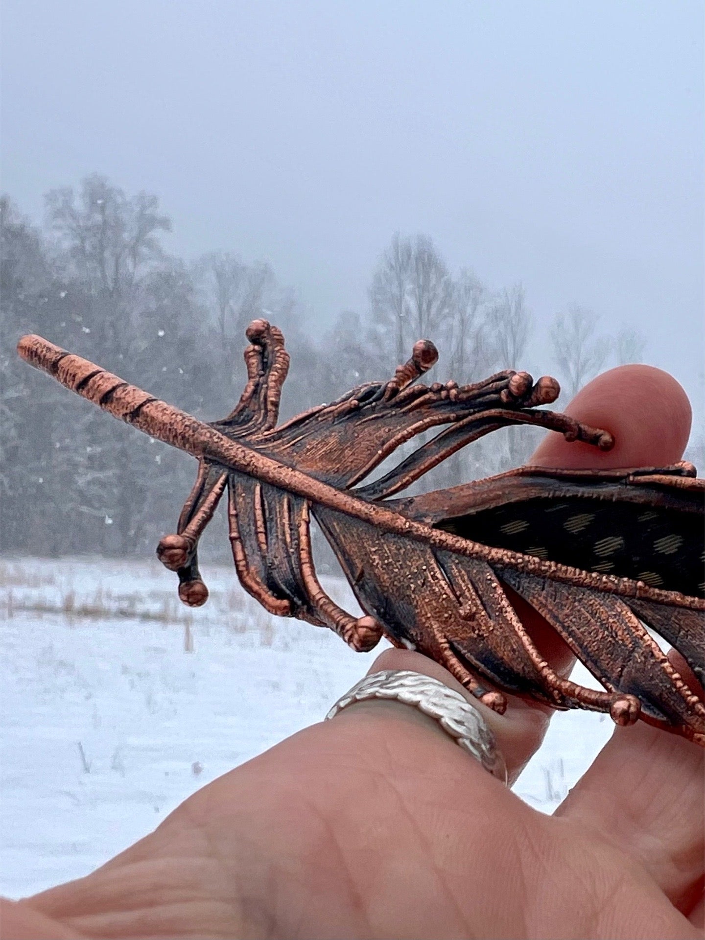 Peekaboo Guinea Feather - Copper Electroformed - Ornamental Keepsake