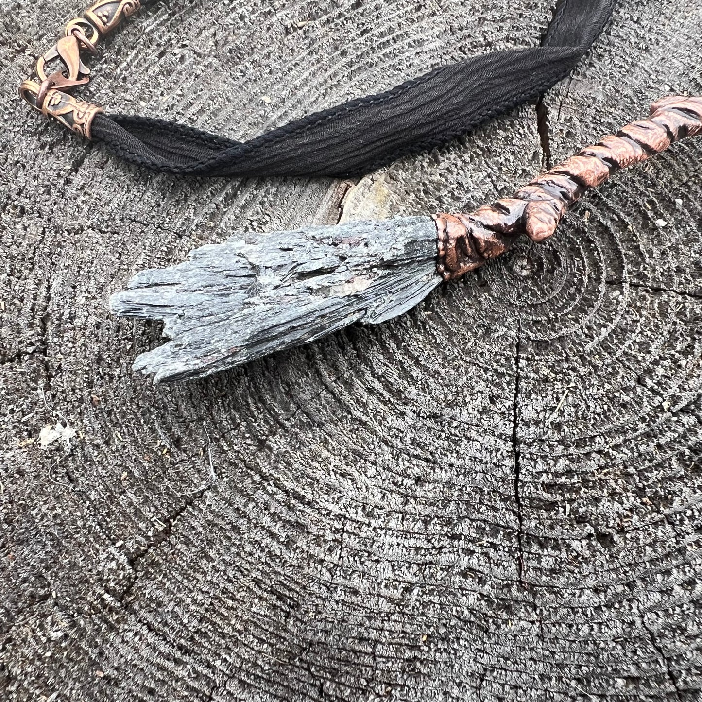 Kyanite Witch's Broom Necklace - Copper Electroformed