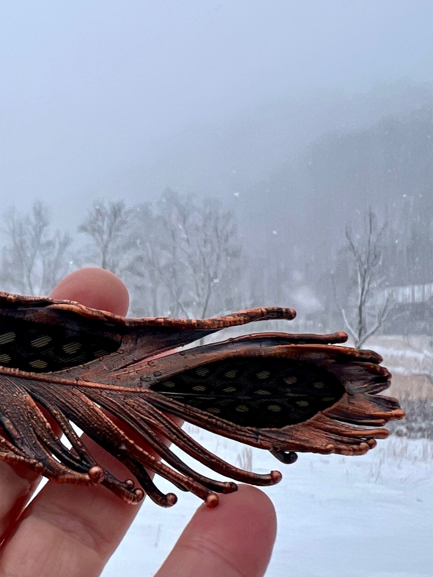Peekaboo Guinea Feather - Copper Electroformed - Ornamental Keepsake