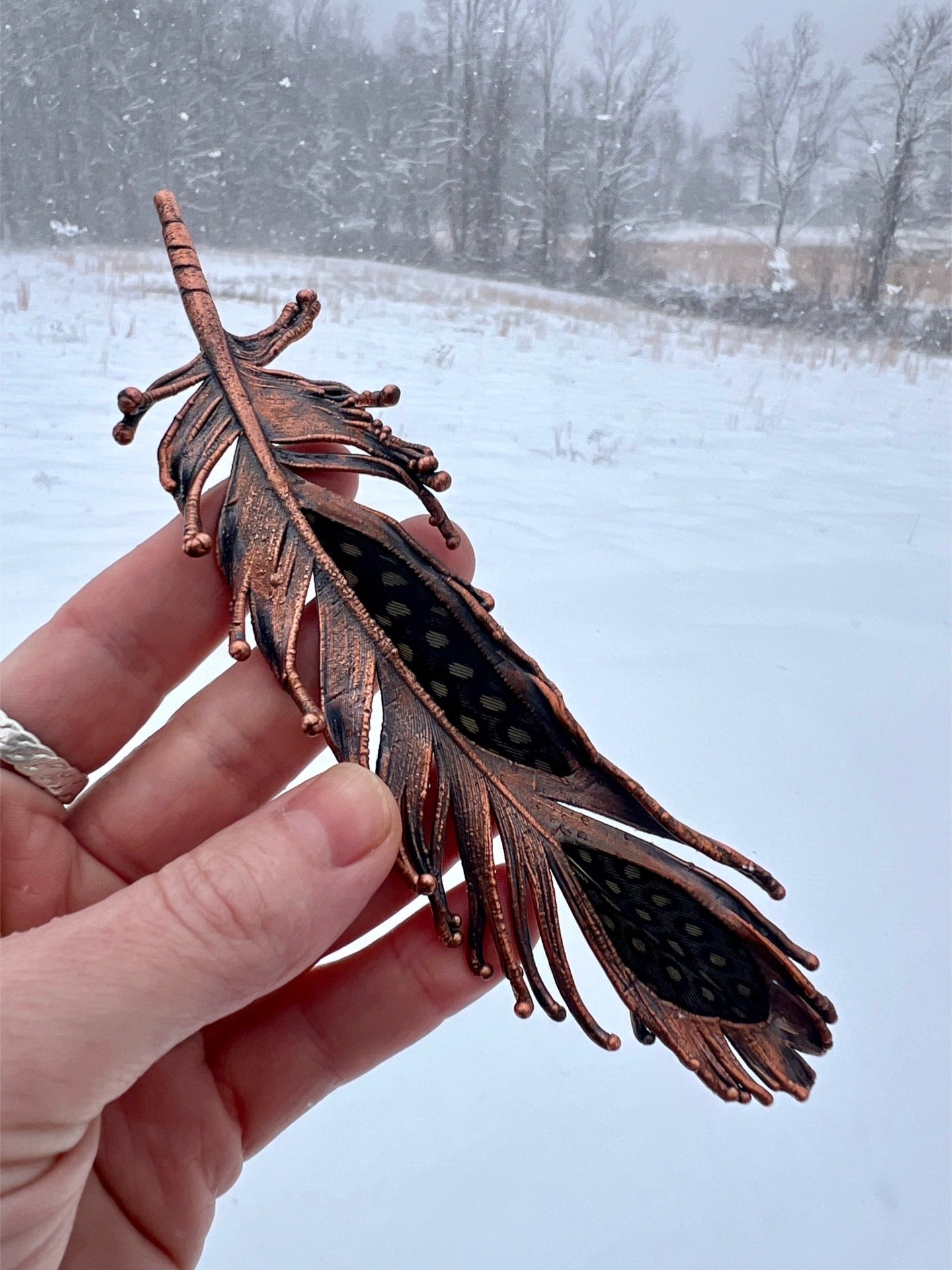 Peekaboo Guinea Feather - Copper Electroformed - Ornamental Keepsake