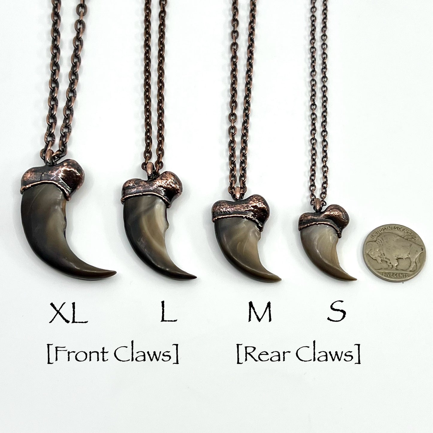 Black Bear Claw with Tourmaline Accent, Small Rear Claw - Copper Electroformed Necklace