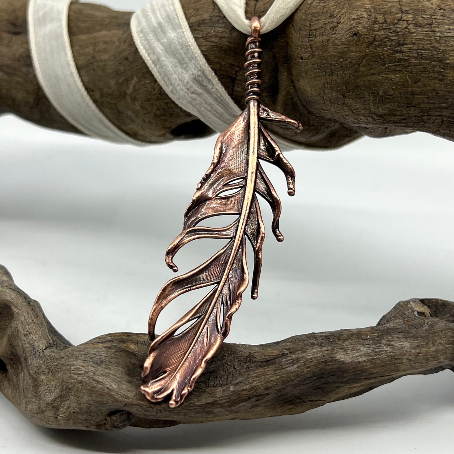 Real Feather Necklace, Large - Copper Electroformed