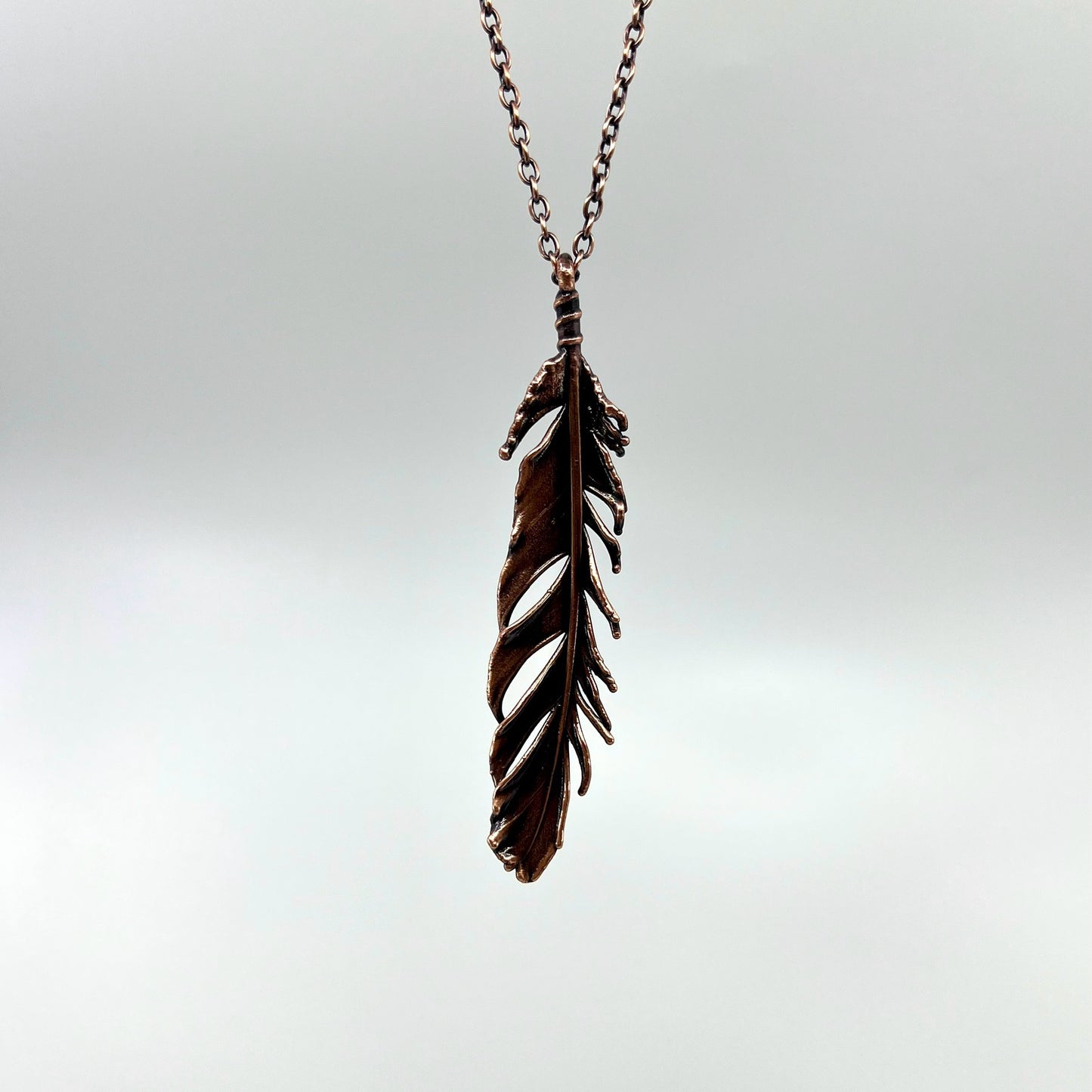 Real Feather Necklace, Large - Copper Electroformed