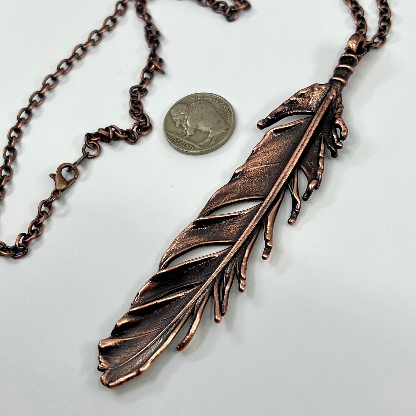 Real Feather Necklace, Large - Copper Electroformed