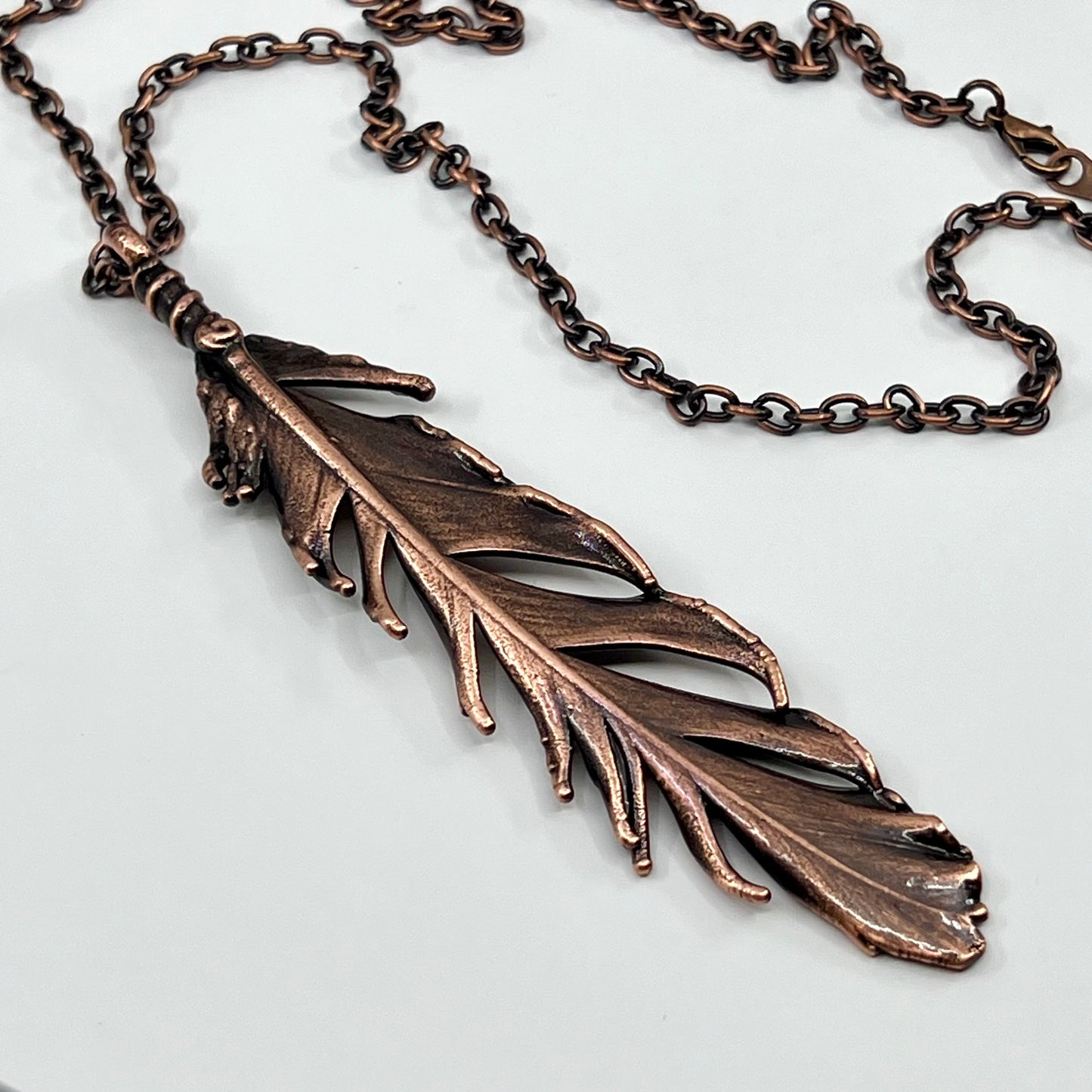 Real Feather Necklace, Large - Copper Electroformed