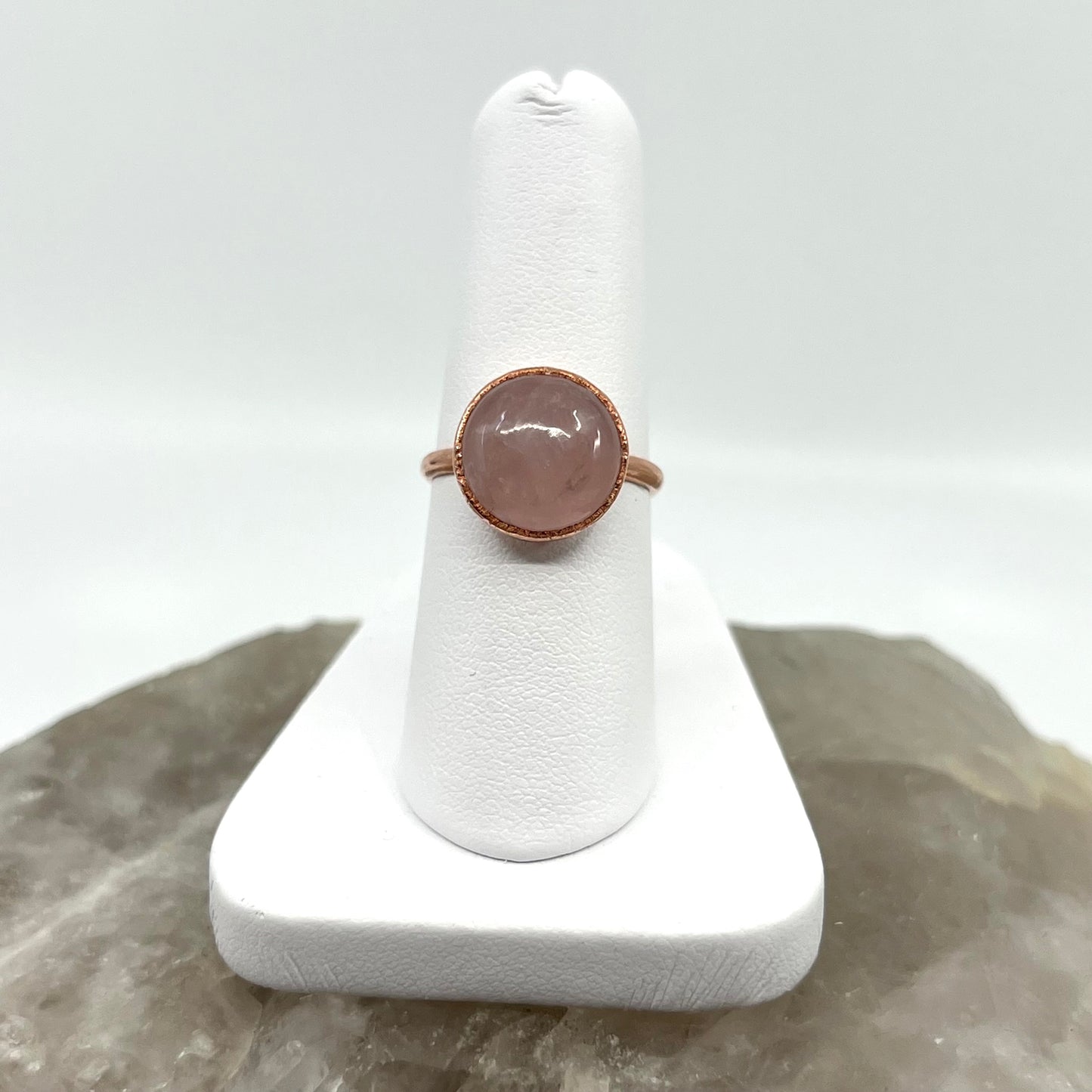 Size 6.25 Rose Quartz Ring - Copper Electroformed