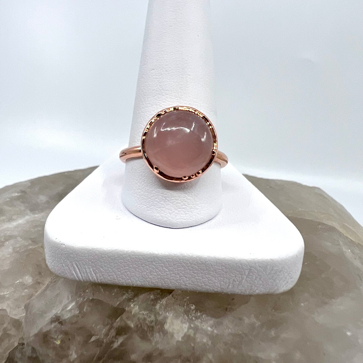 Size 9.25 Rose Quartz Ring - Copper Electroformed