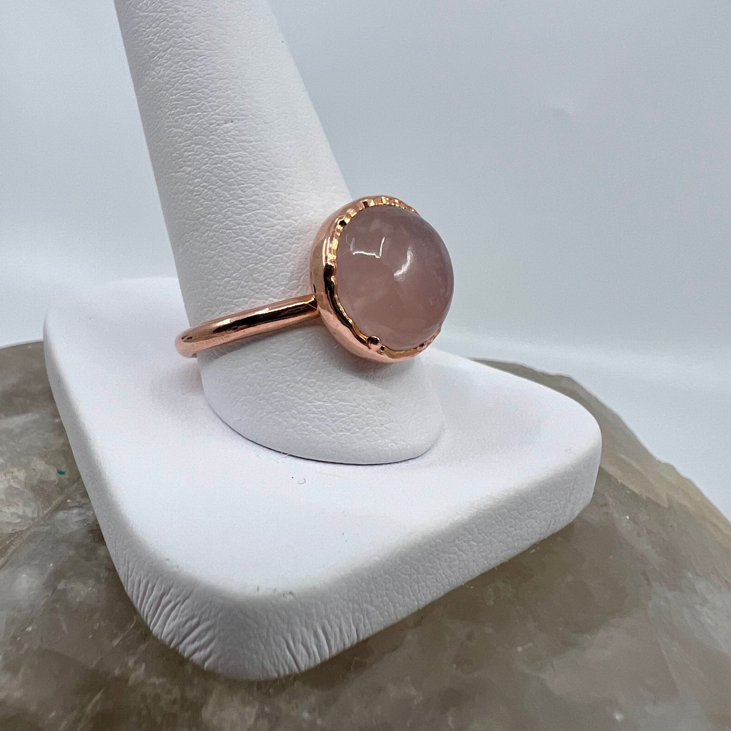 Size 9.25 Rose Quartz Ring - Copper Electroformed