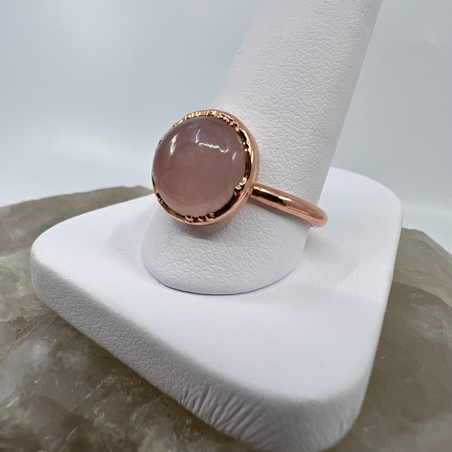 Size 9.25 Rose Quartz Ring - Copper Electroformed