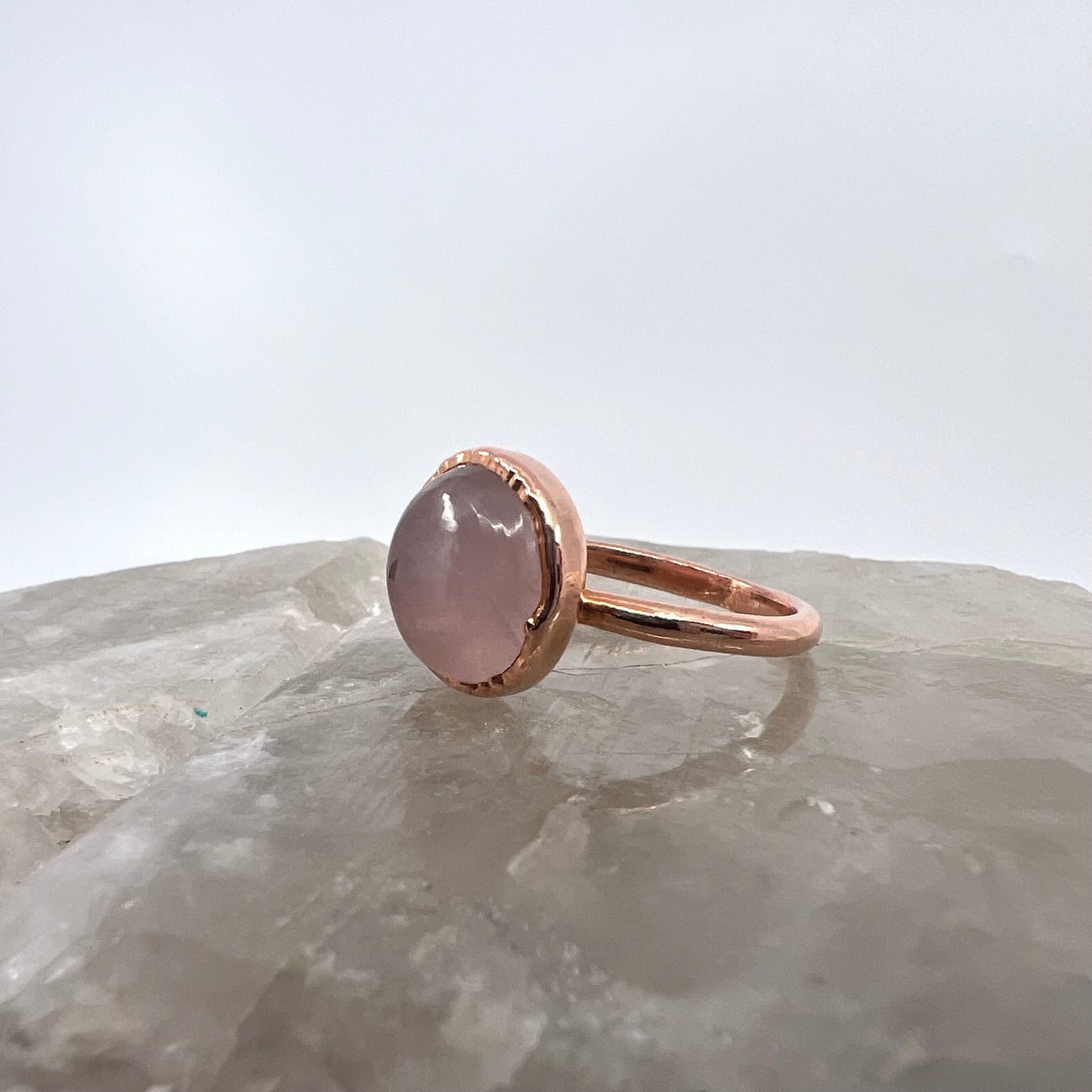 Size 9.25 Rose Quartz Ring - Copper Electroformed