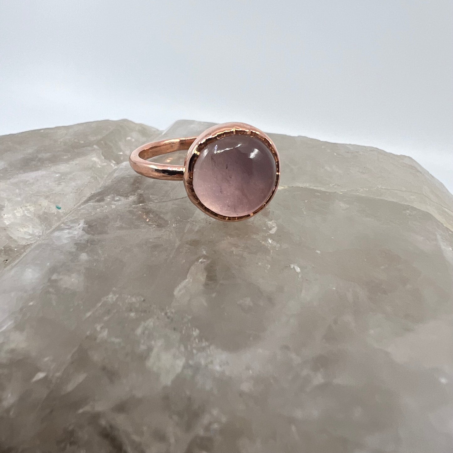 Size 10.5 Rose Quartz Ring - Copper Electroformed