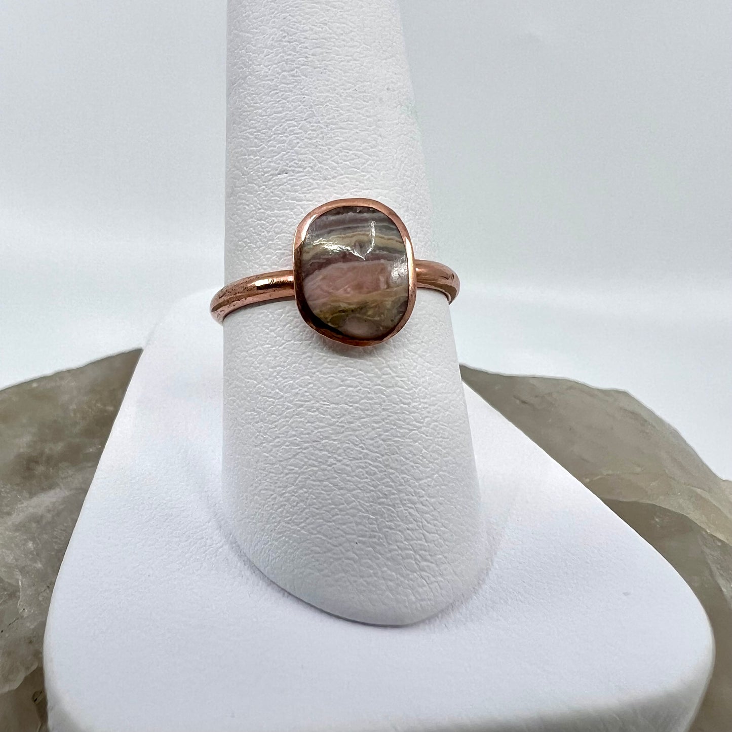 Size 7.5 Rhodochrosite Ring - Copper Electroformed