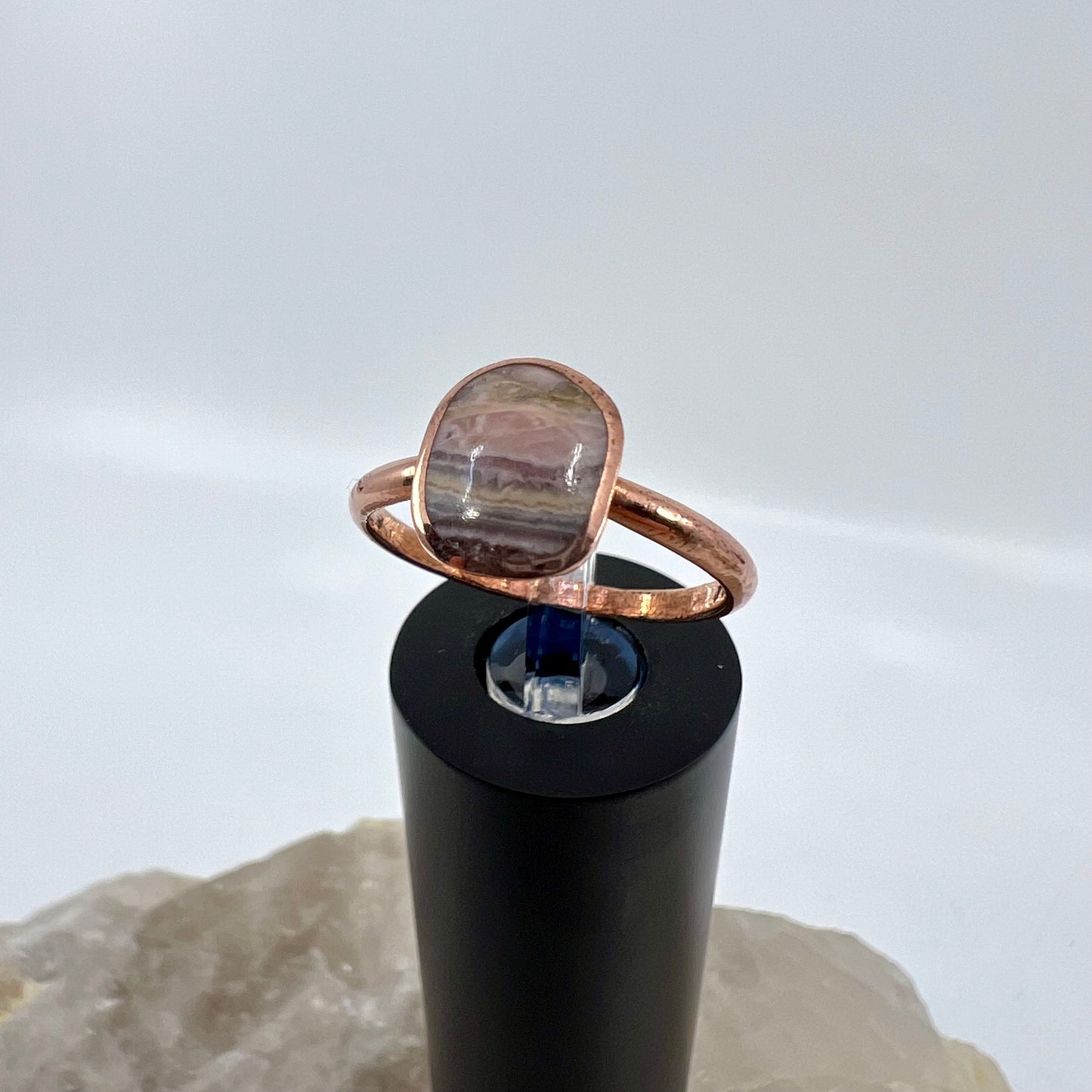 Size 7.5 Rhodochrosite Ring - Copper Electroformed