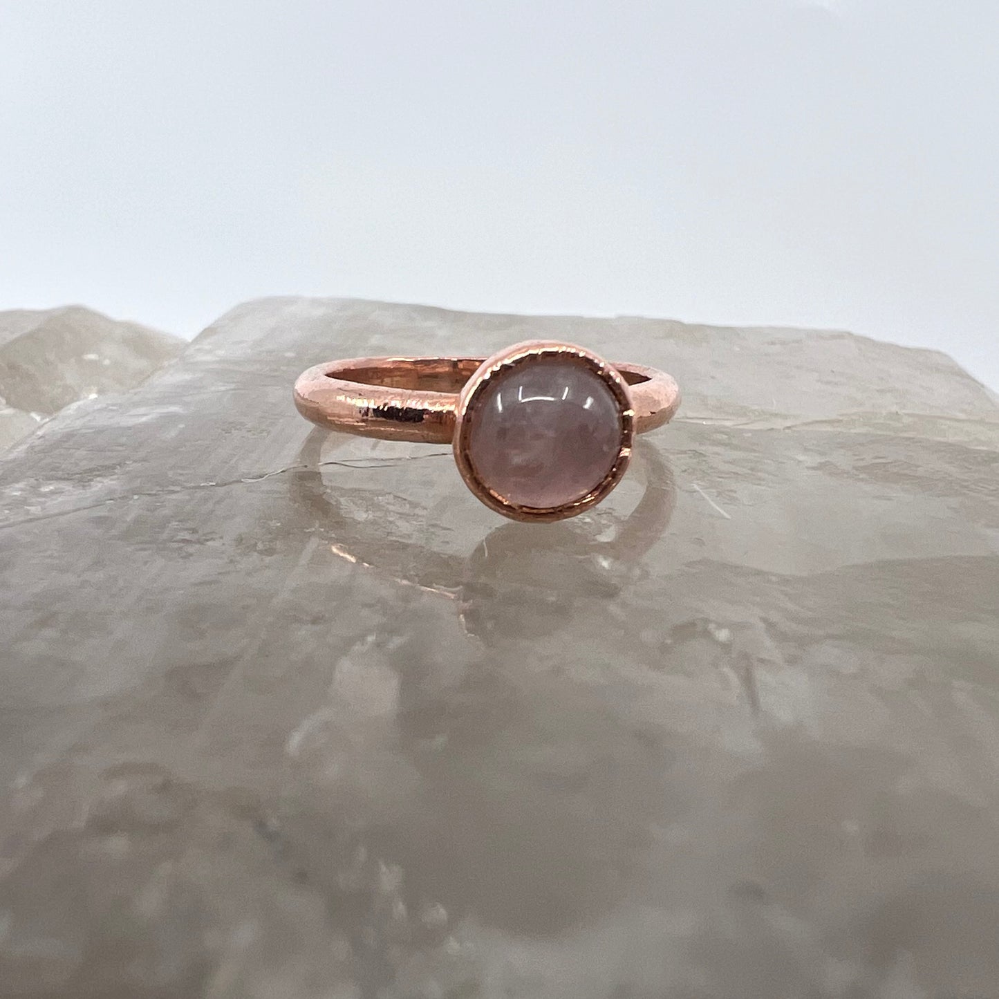 Size 4 Rose Quartz Ring - Copper Electroformed