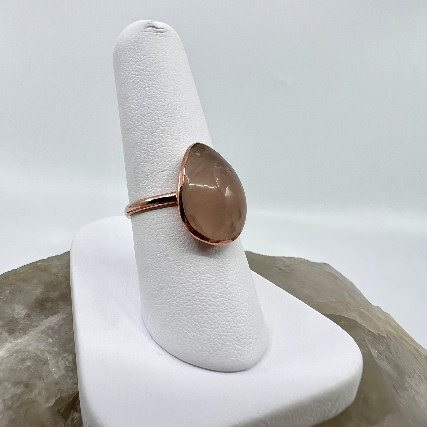 Size 6.75 Rose Quartz Ring - Copper Electroformed