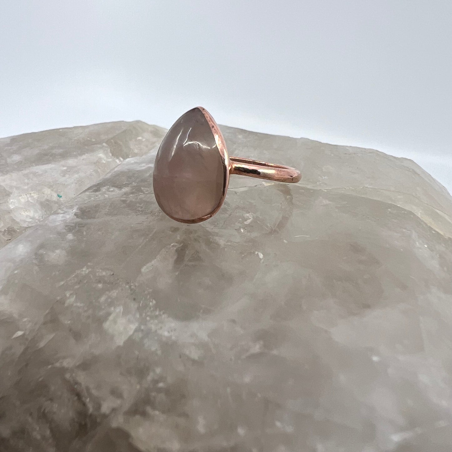 Size 6.75 Rose Quartz Ring - Copper Electroformed