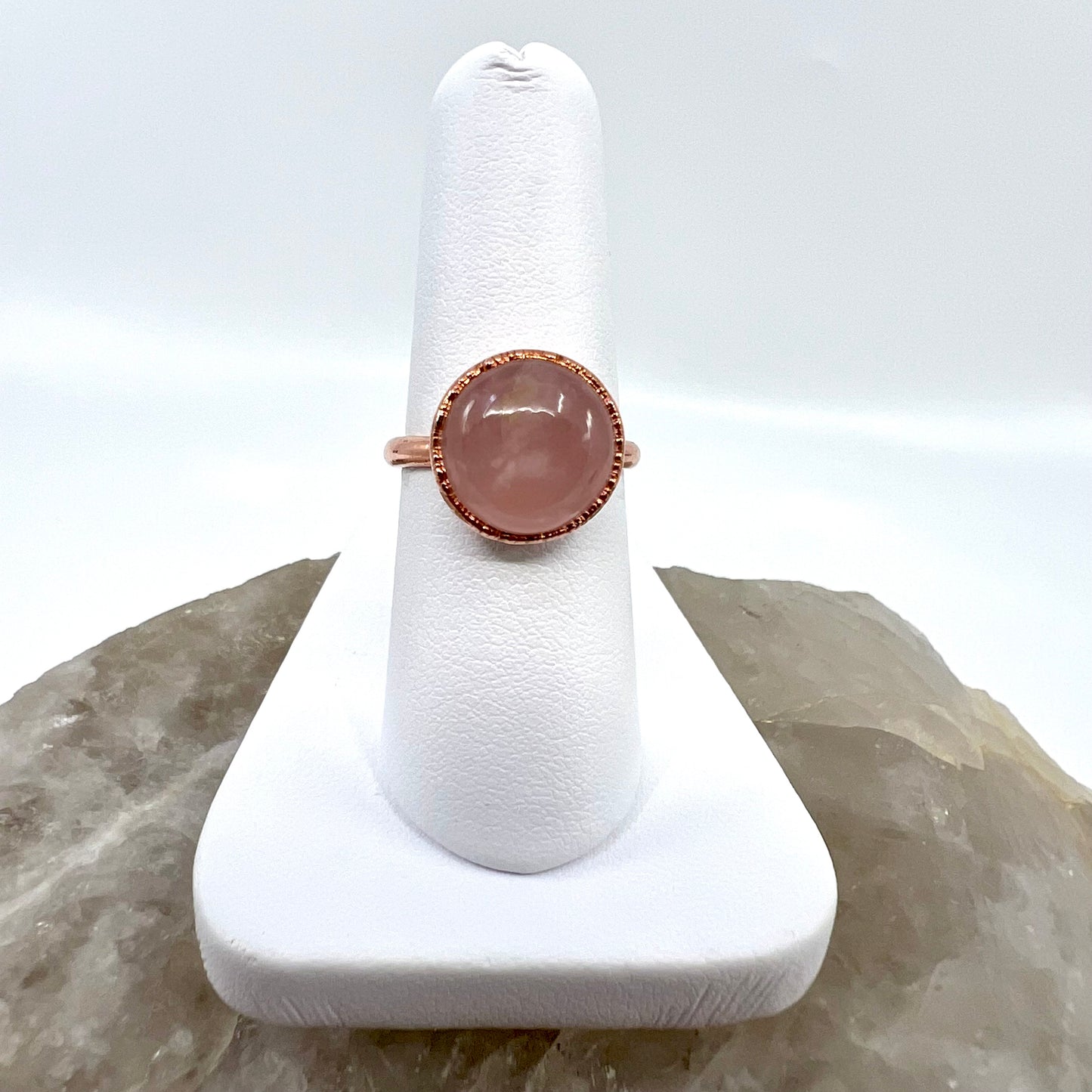 Size 6.5 Rose Quartz Ring - Copper Electroformed