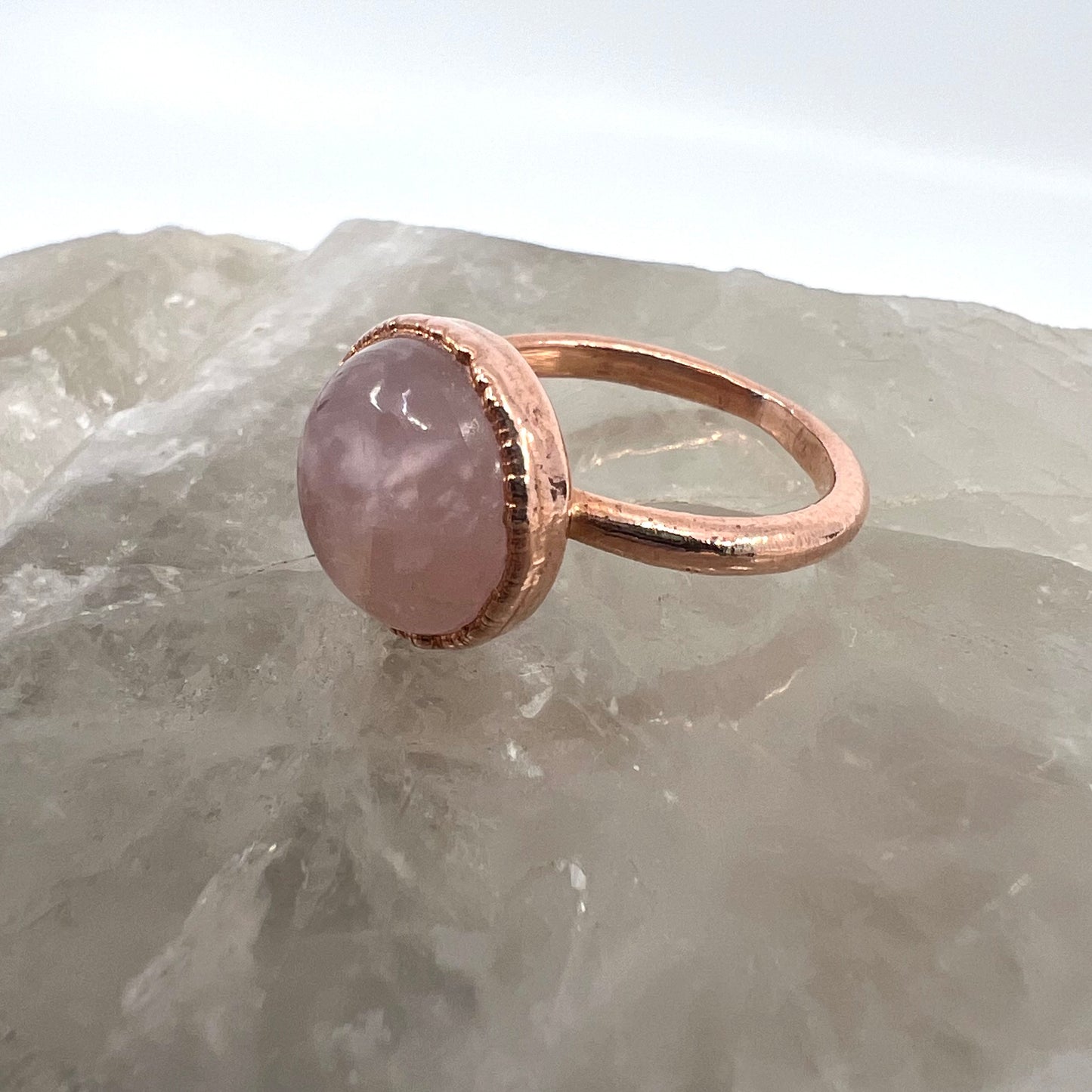 Size 6.5 Rose Quartz Ring - Copper Electroformed