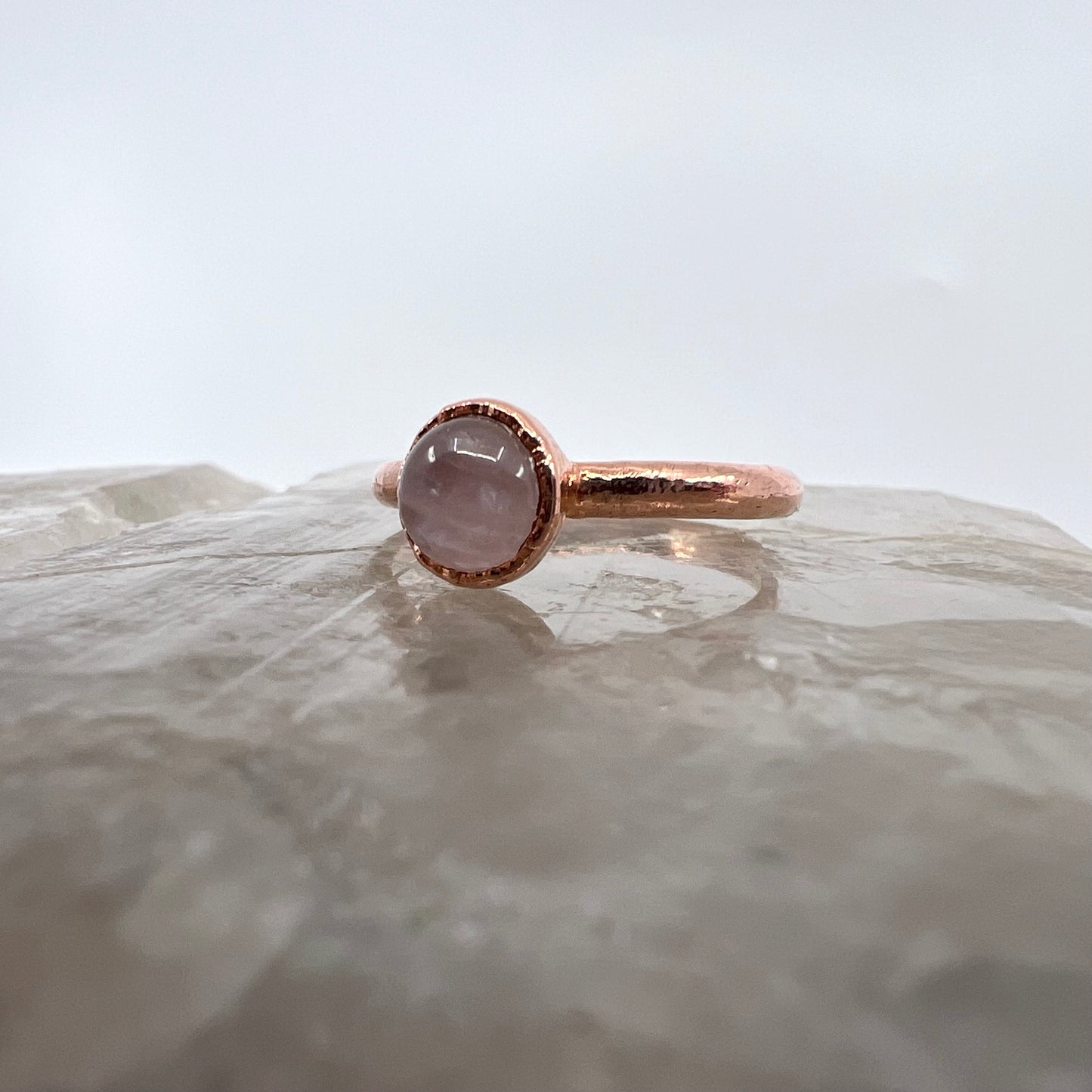 Size 6.5 Rose Quartz Ring - Copper Electroformed