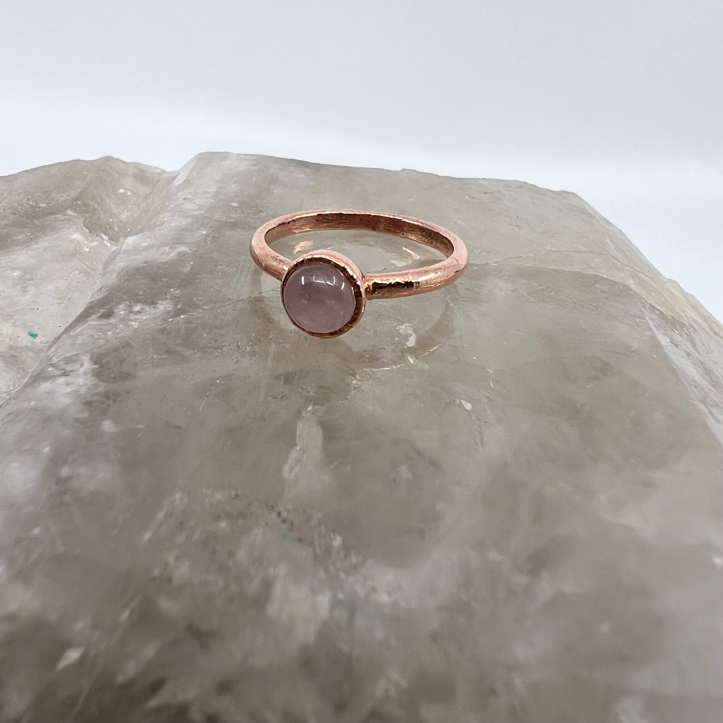 Size 6.5 Rose Quartz Ring - Copper Electroformed