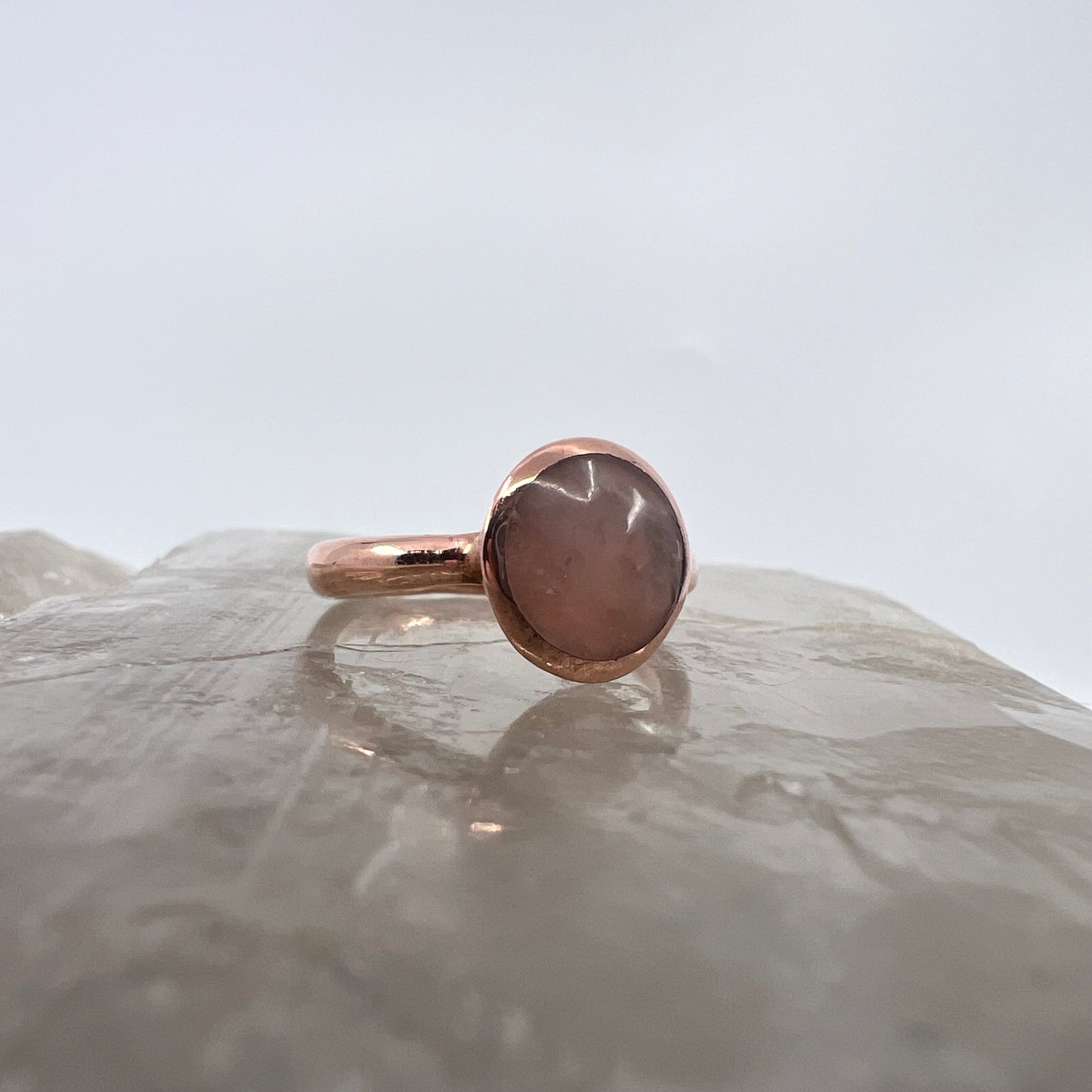 Size 3.5 Rose Quartz Ring - Copper Electroformed