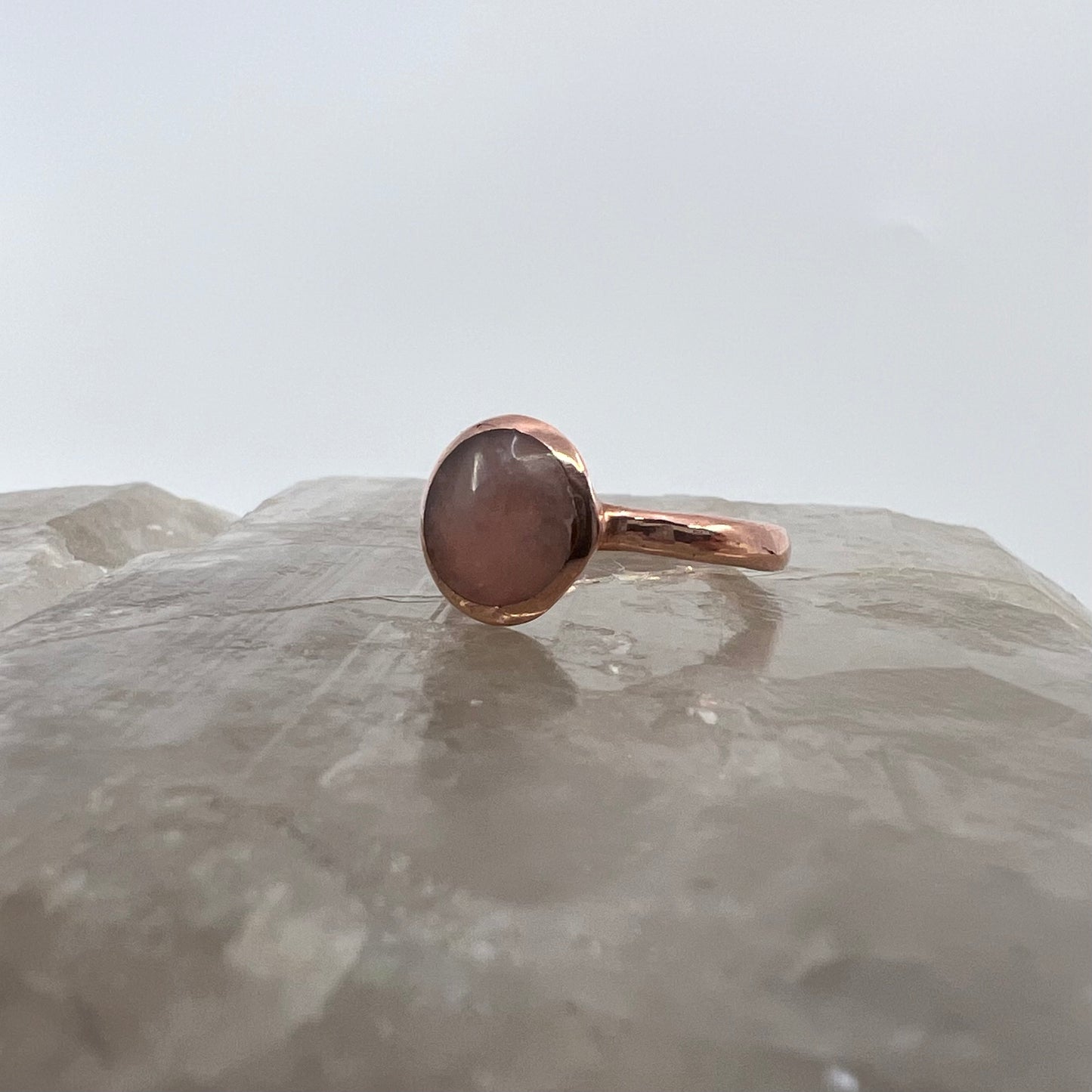 Size 3.5 Rose Quartz Ring - Copper Electroformed