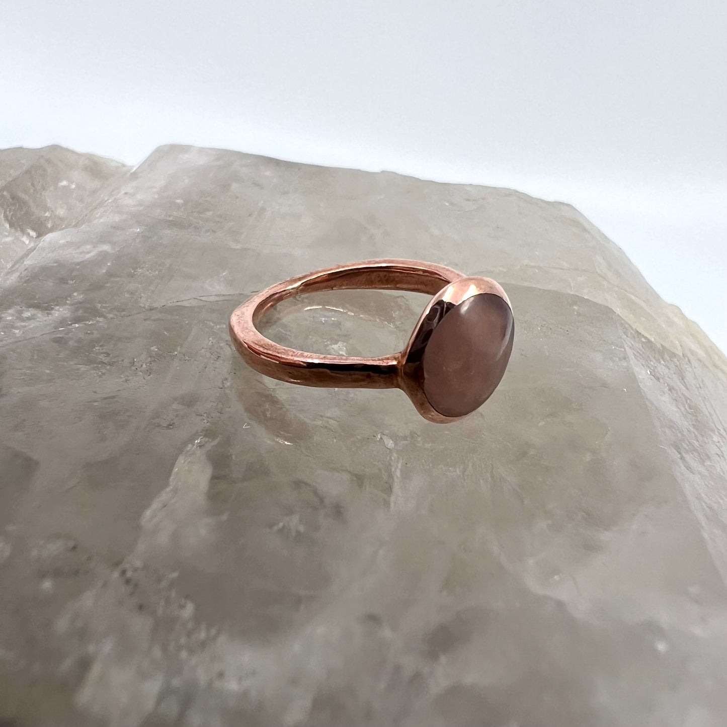 Size 3.5 Rose Quartz Ring - Copper Electroformed