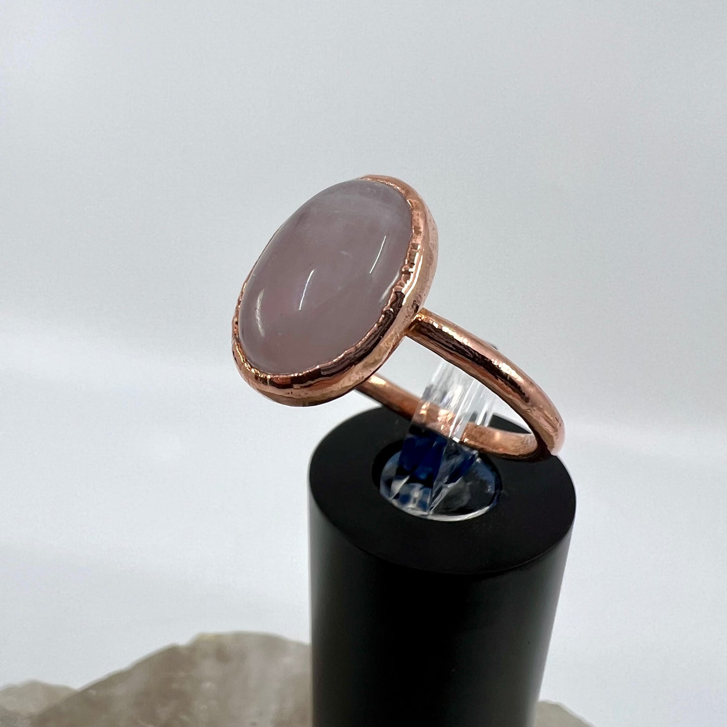 Size 9 Rose Quartz Ring - Copper Electroformed