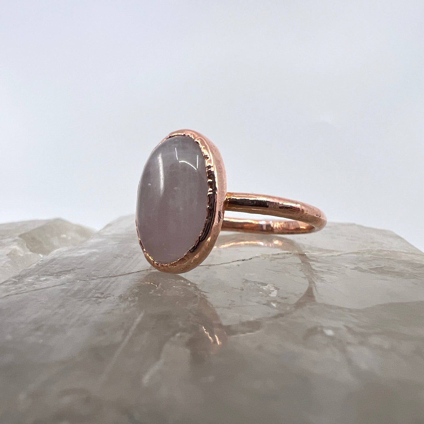 Size 9 Rose Quartz Ring - Copper Electroformed