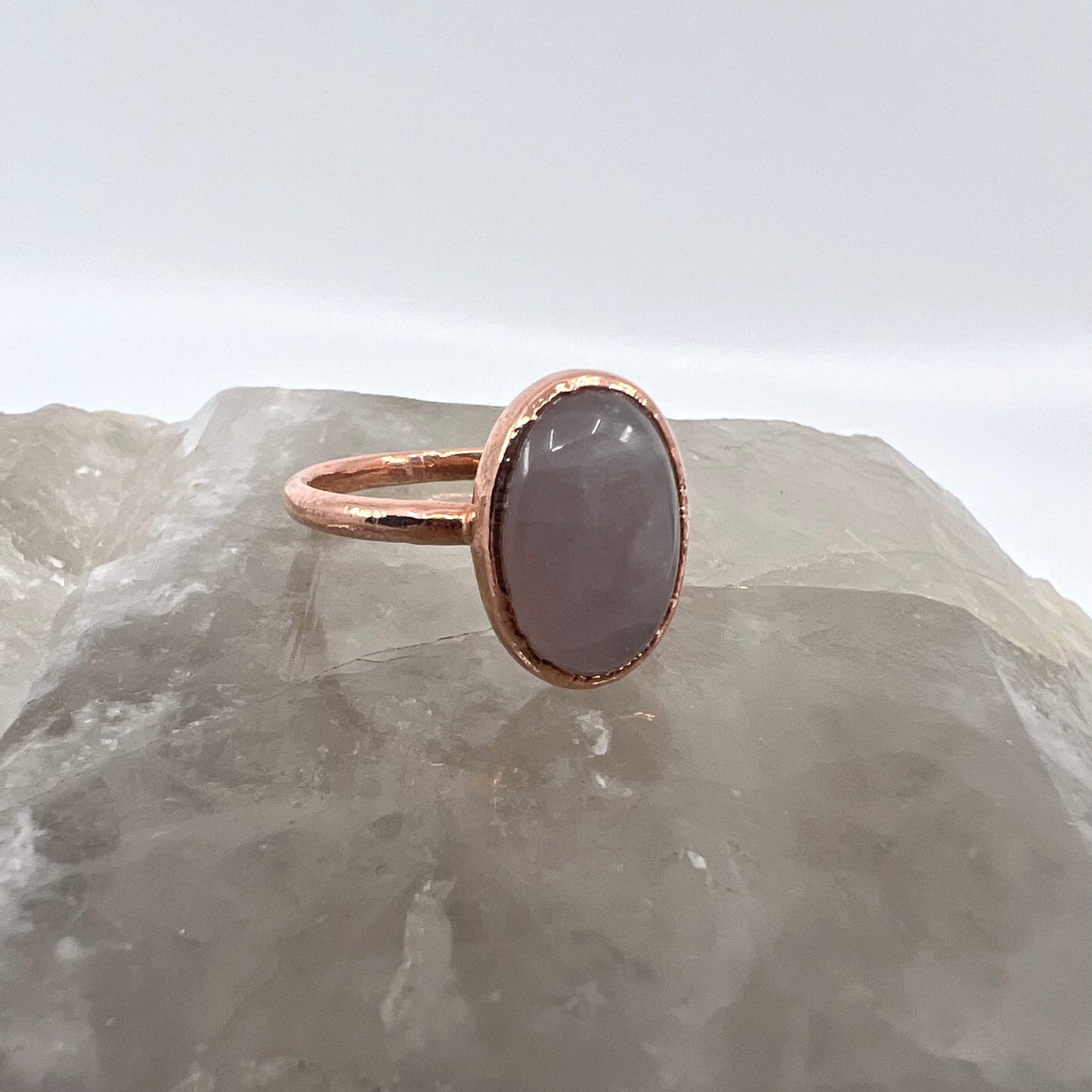 Size 9 Rose Quartz Ring - Copper Electroformed