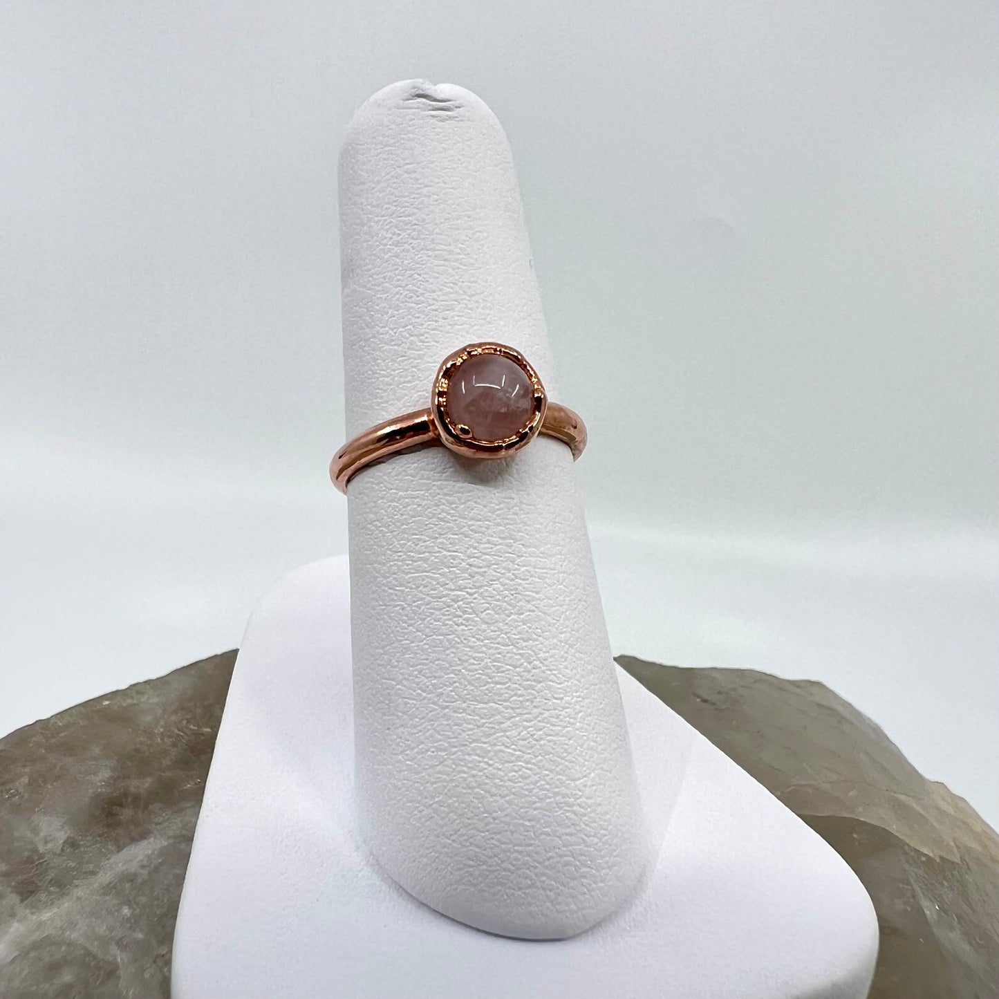 Size 6 Rose Quartz Ring - Copper Electroformed