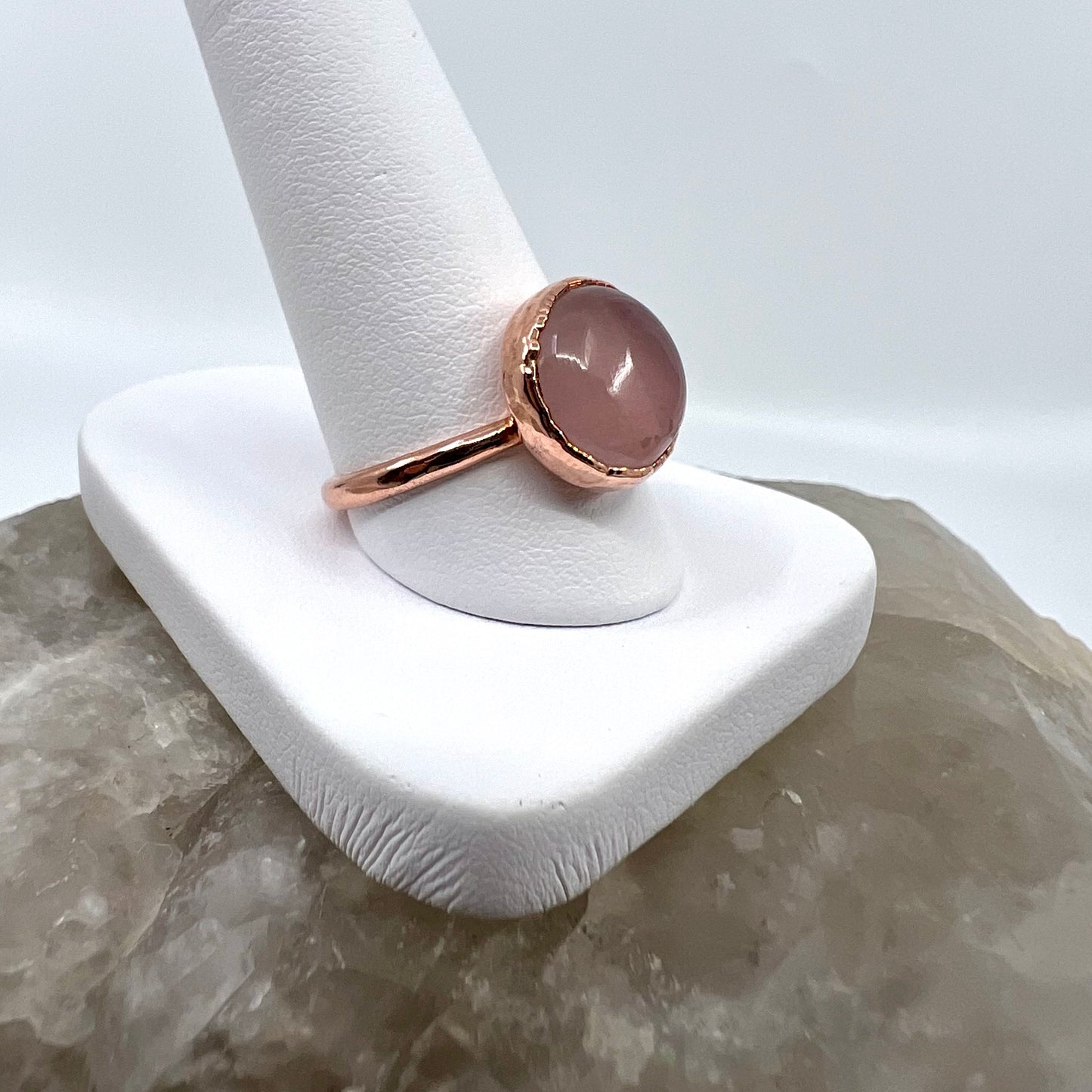 Size 9 Rose Quartz Ring - Copper Electroformed