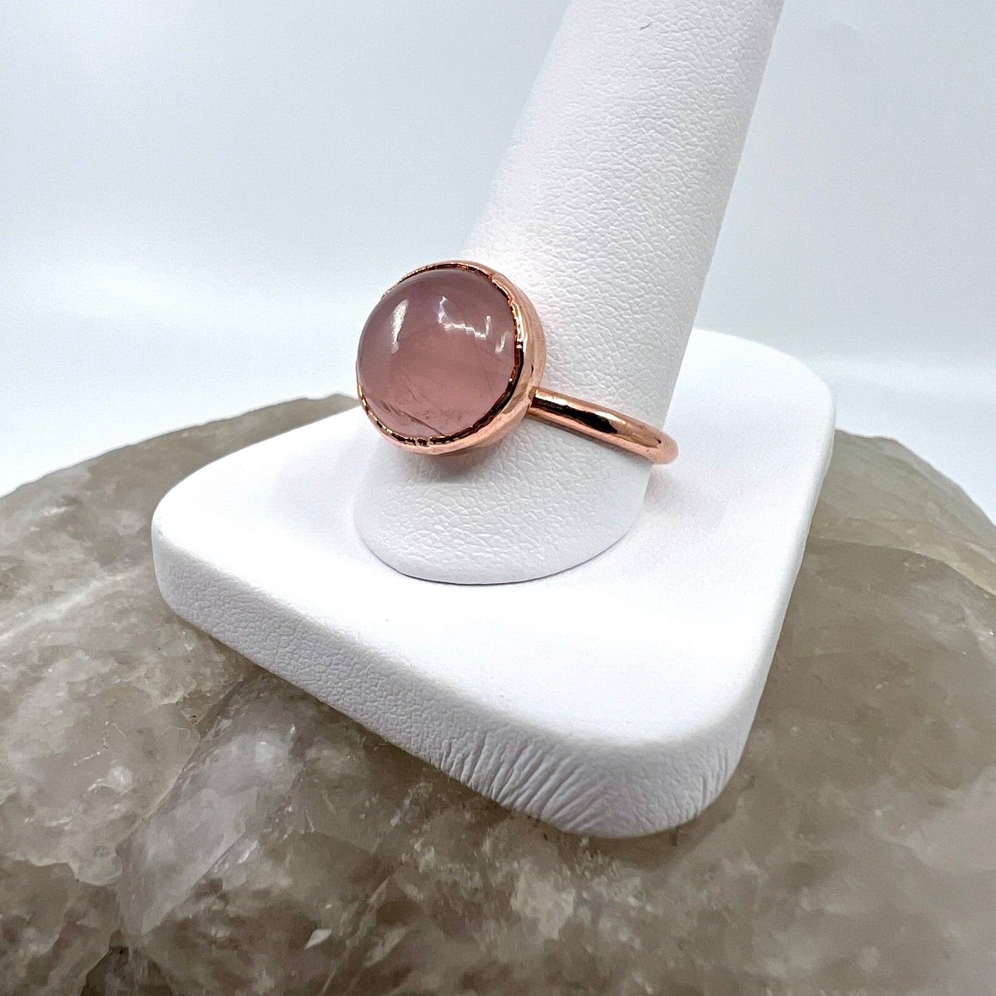 Size 9 Rose Quartz Ring - Copper Electroformed
