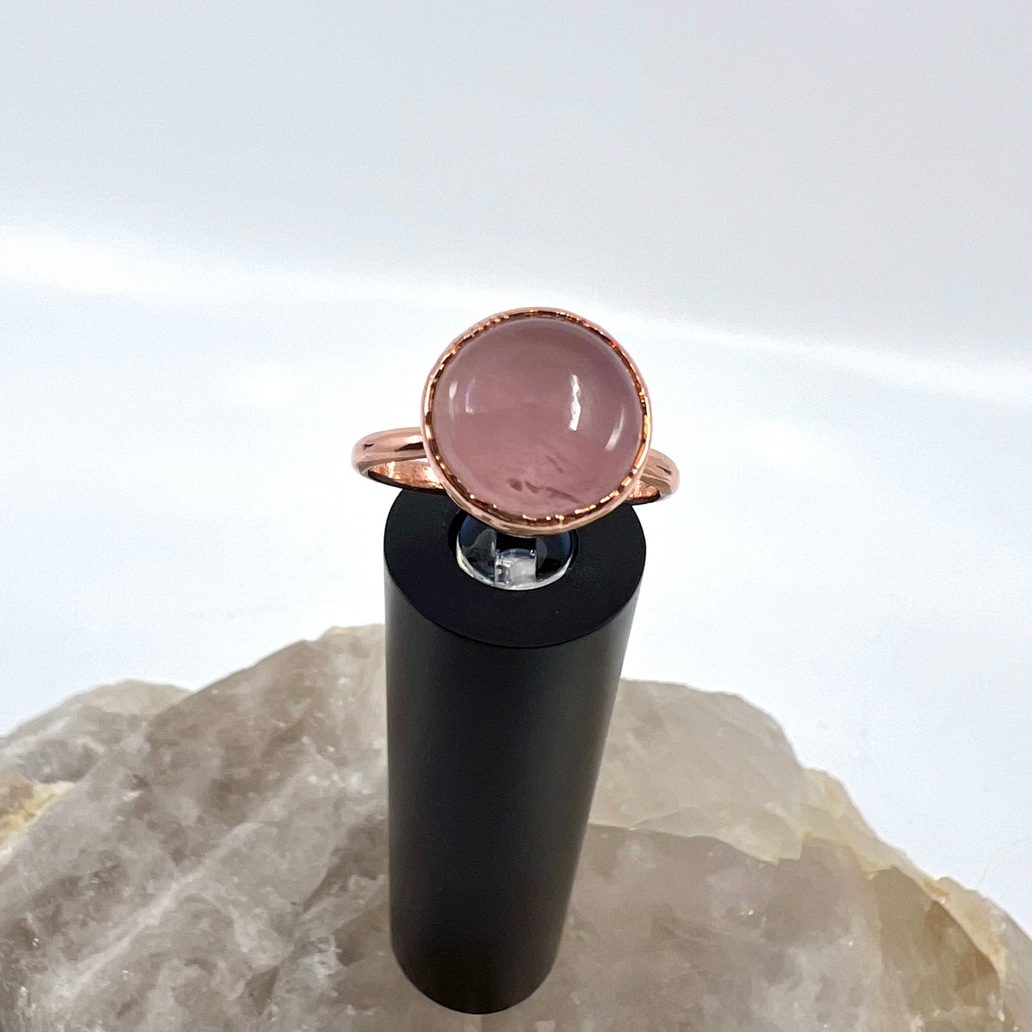 Size 9 Rose Quartz Ring - Copper Electroformed