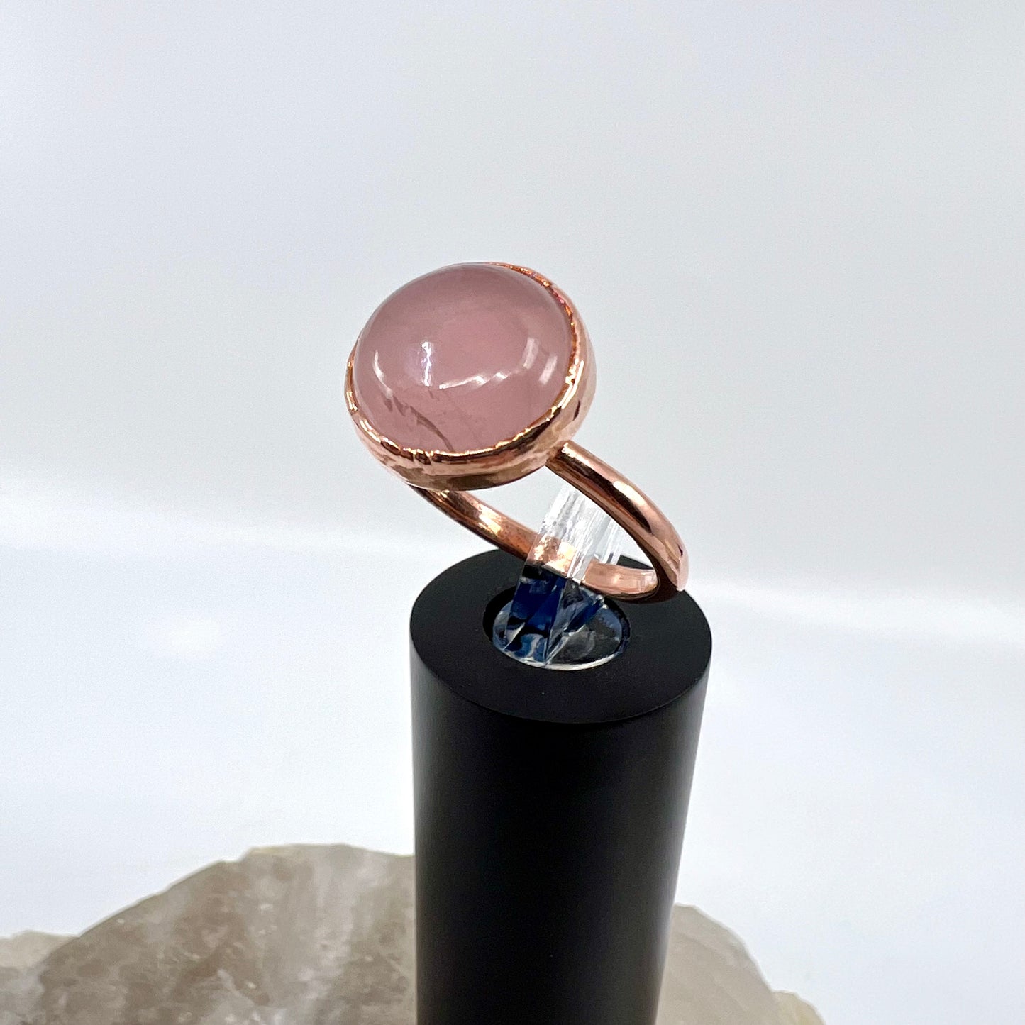 Size 9 Rose Quartz Ring - Copper Electroformed