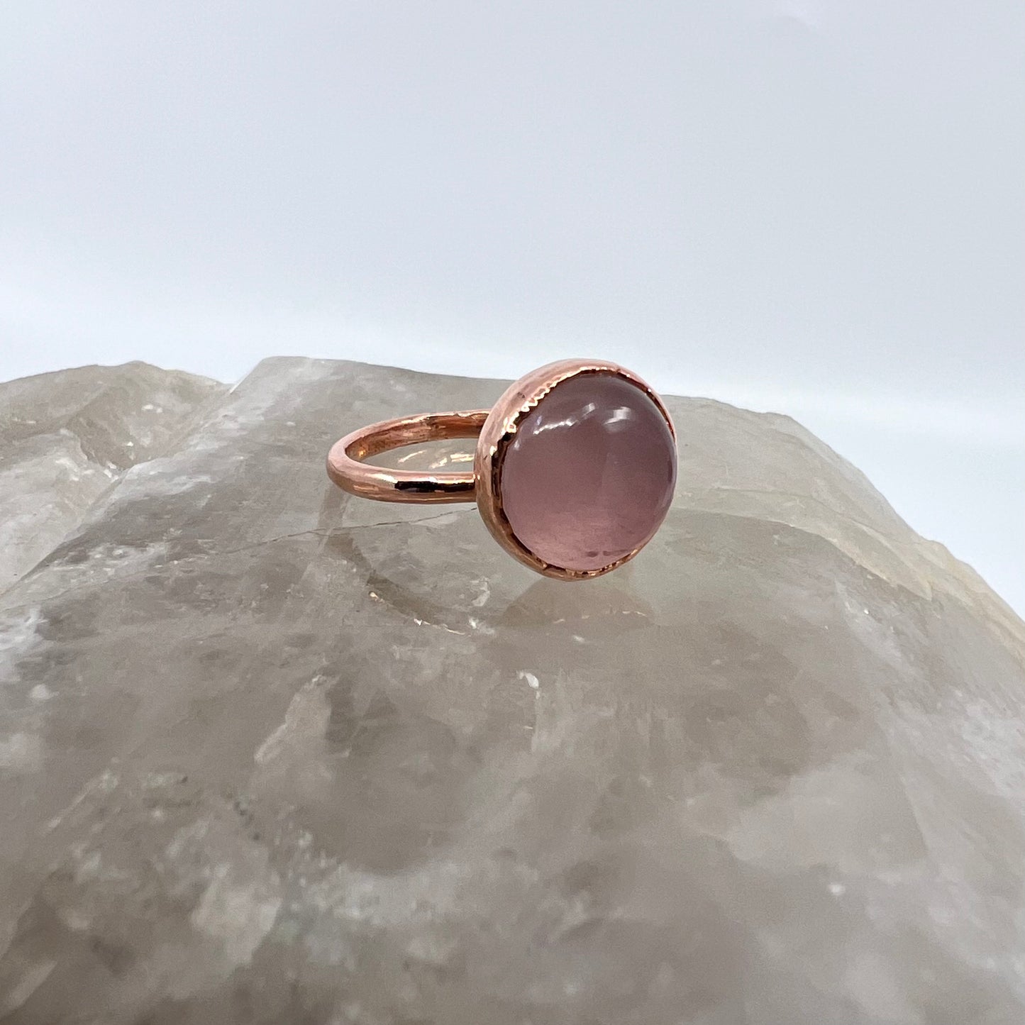 Size 9 Rose Quartz Ring - Copper Electroformed