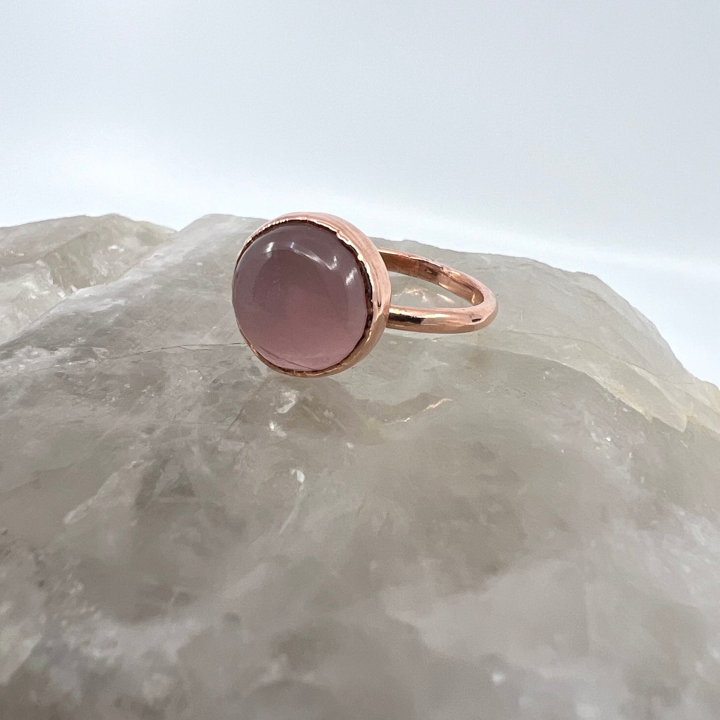 Size 9 Rose Quartz Ring - Copper Electroformed