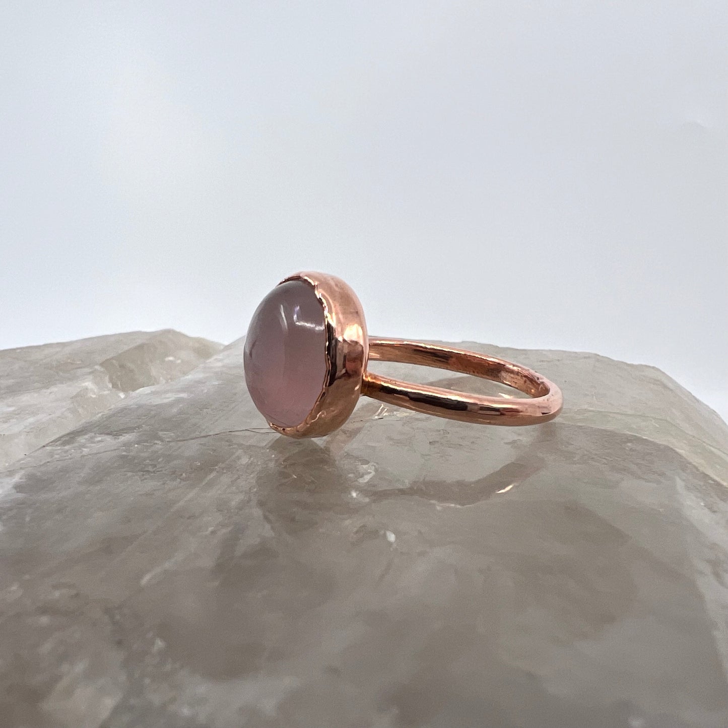 Size 9 Rose Quartz Ring - Copper Electroformed