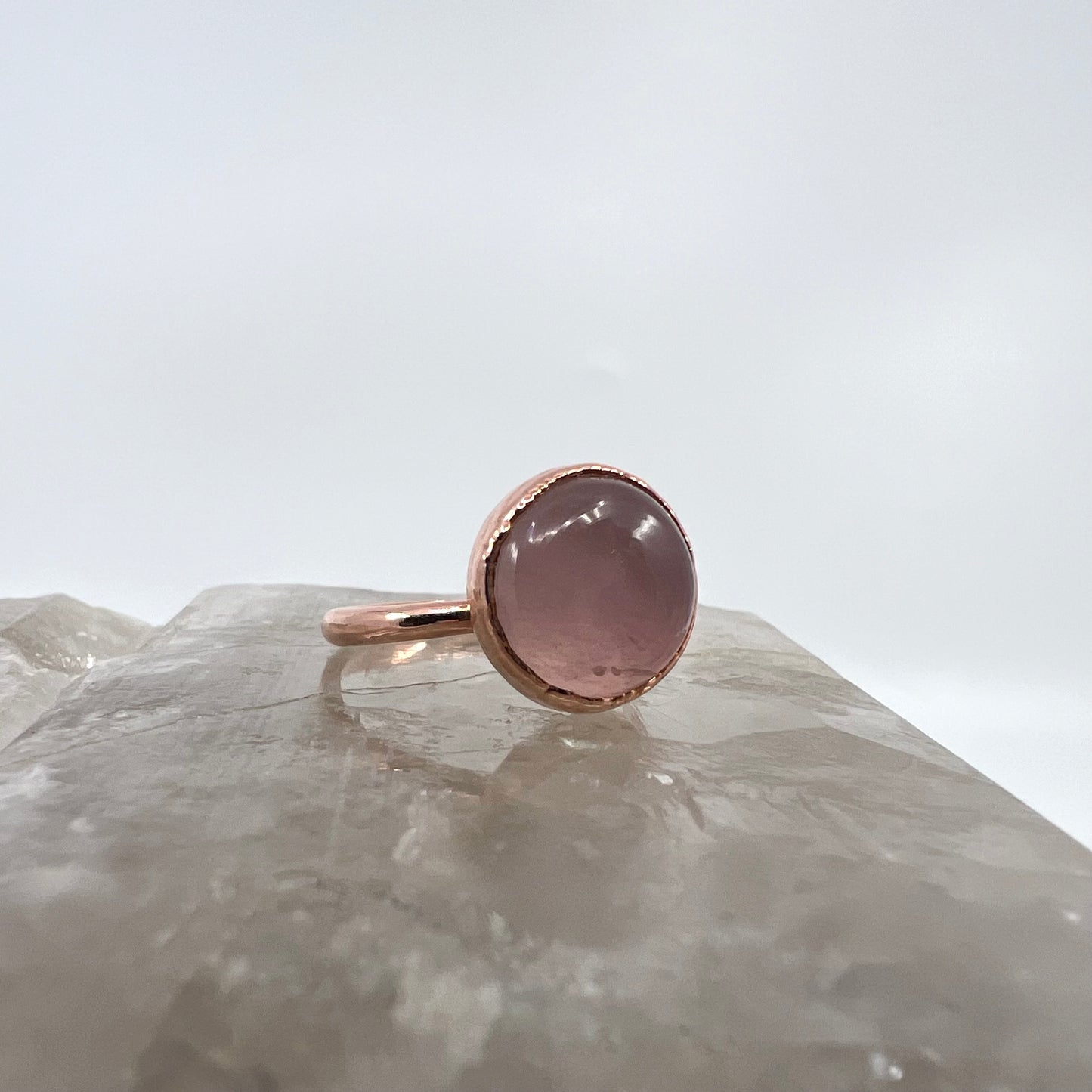 Size 9 Rose Quartz Ring - Copper Electroformed