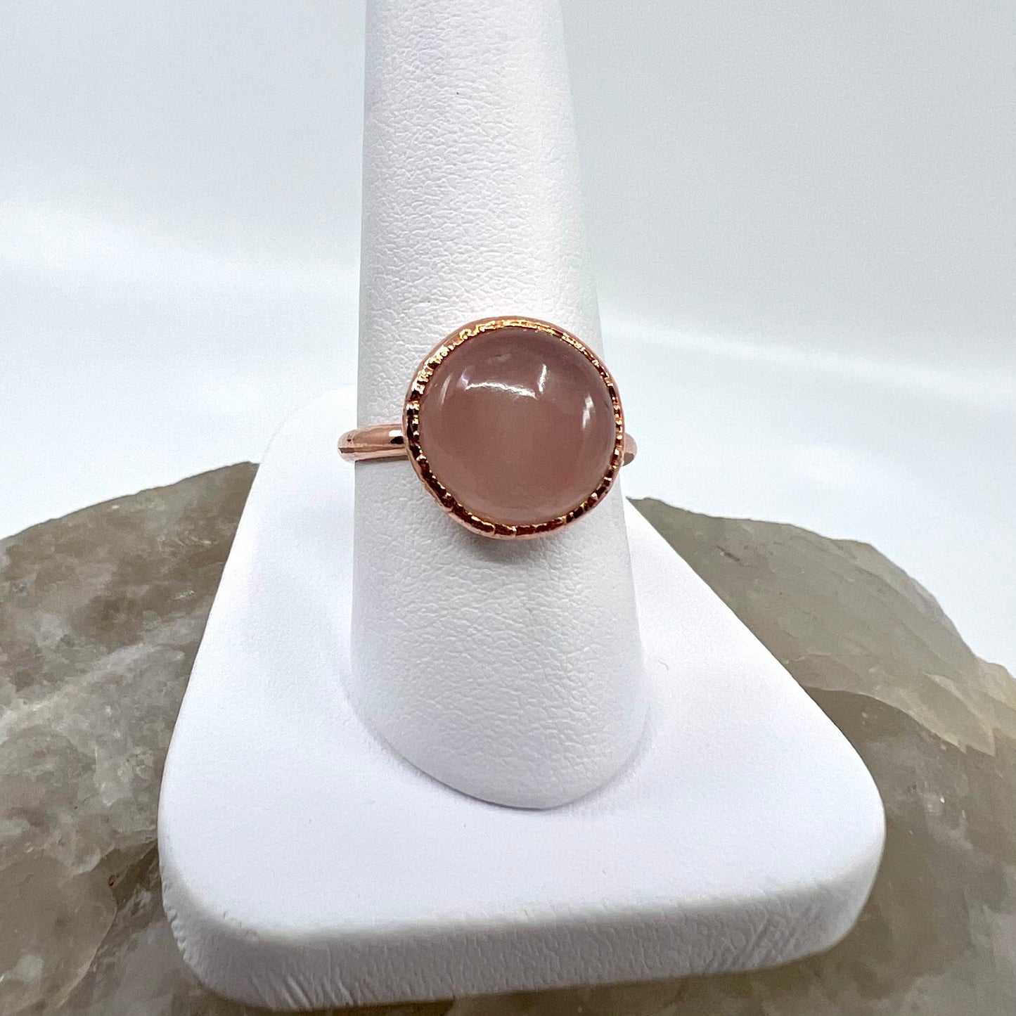 Size 7.75 Rose Quartz Ring - Copper Electroformed