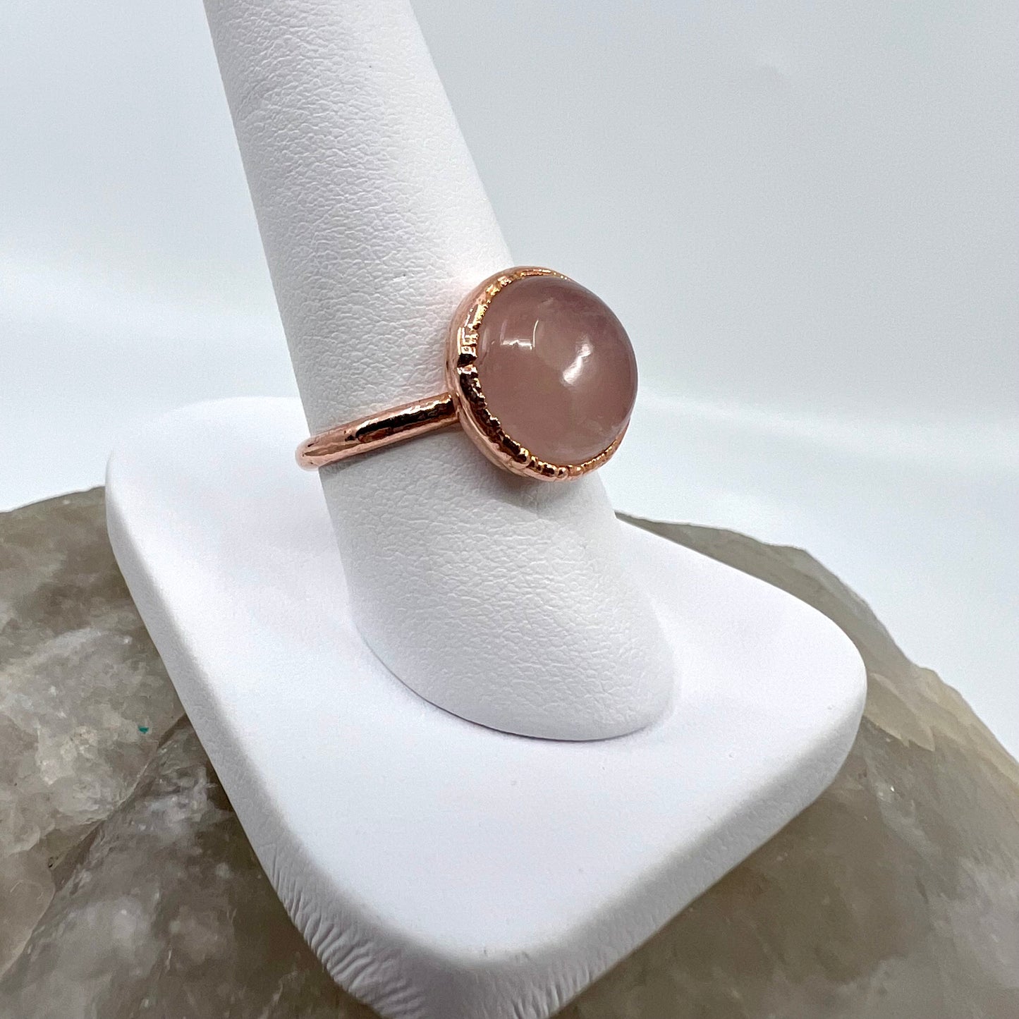 Size 7.75 Rose Quartz Ring - Copper Electroformed