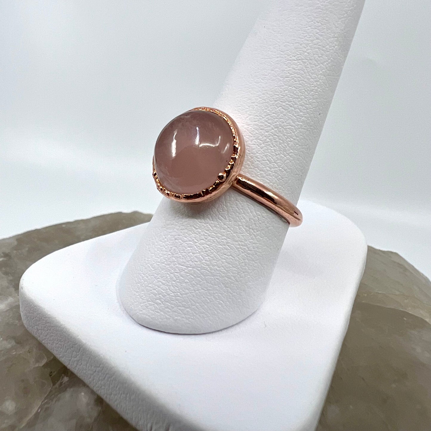 Size 7.75 Rose Quartz Ring - Copper Electroformed