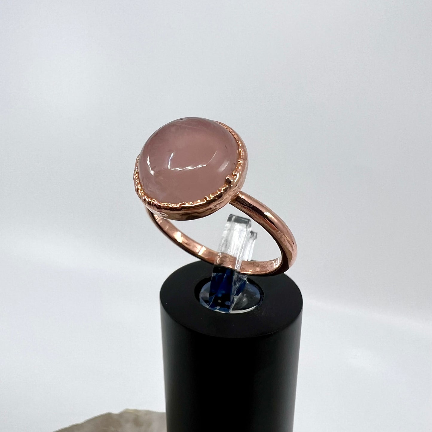 Size 7.75 Rose Quartz Ring - Copper Electroformed