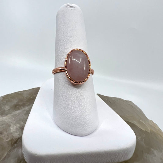 Size 7 Rose Quartz Ring - Copper Electroformed