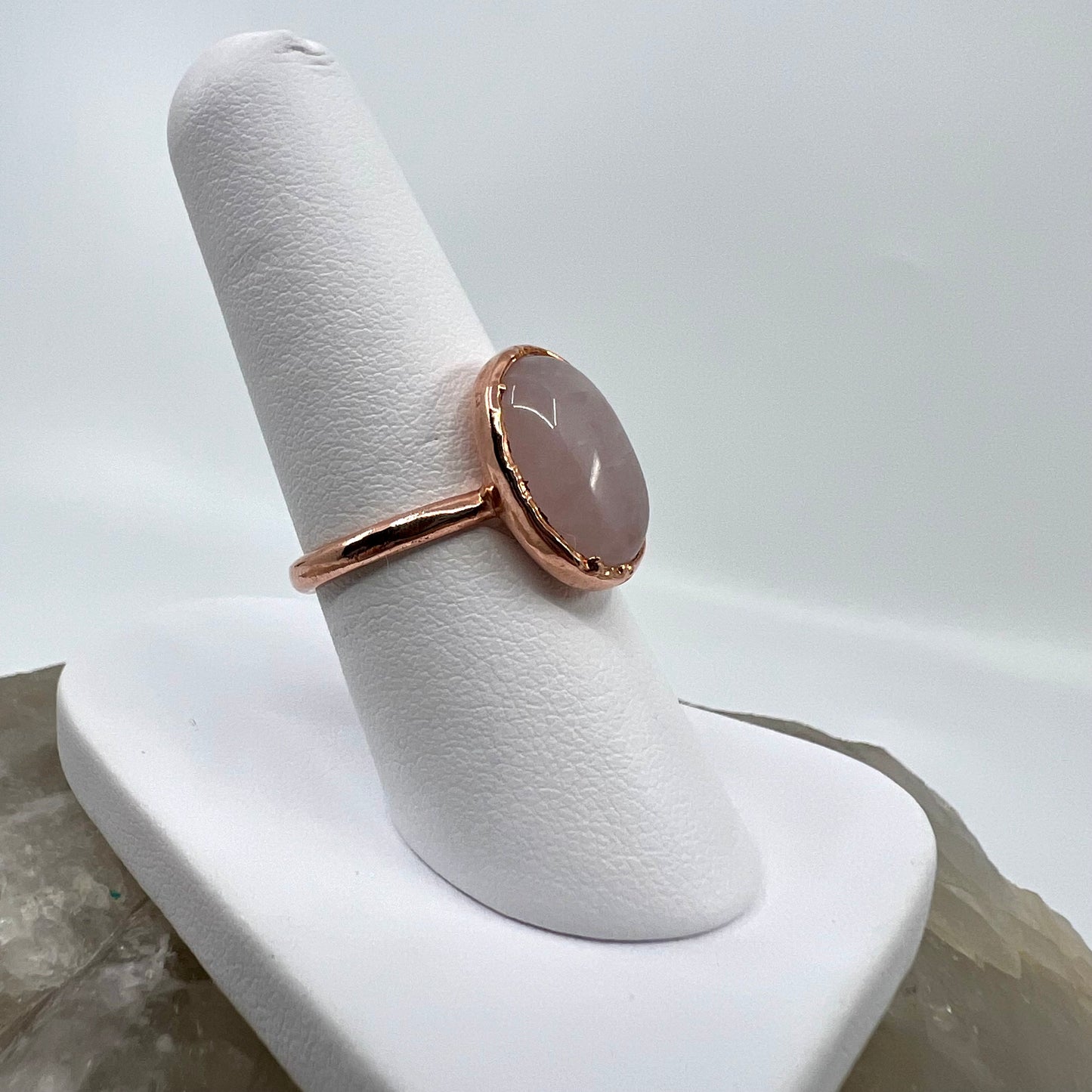 Size 7 Rose Quartz Ring - Copper Electroformed