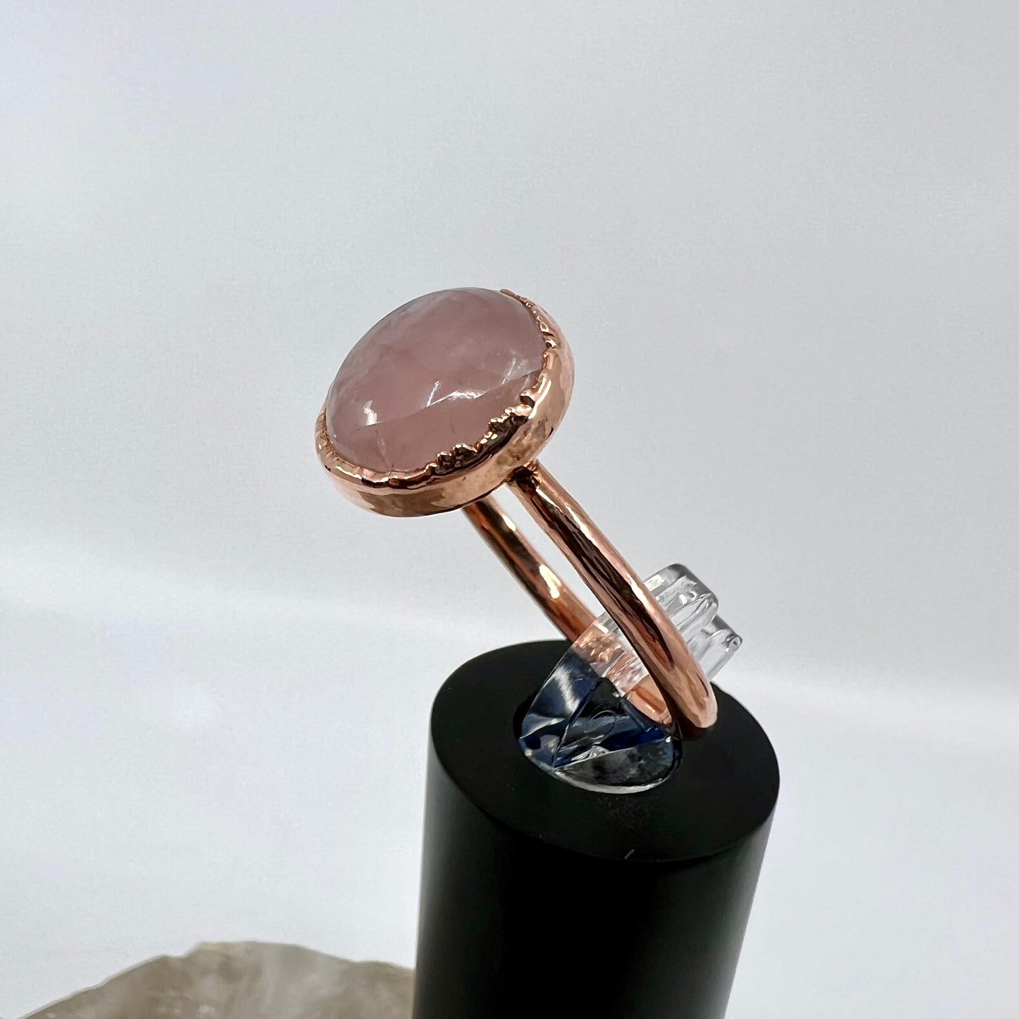 Size 10 Rose Quartz Ring - Copper Electroformed