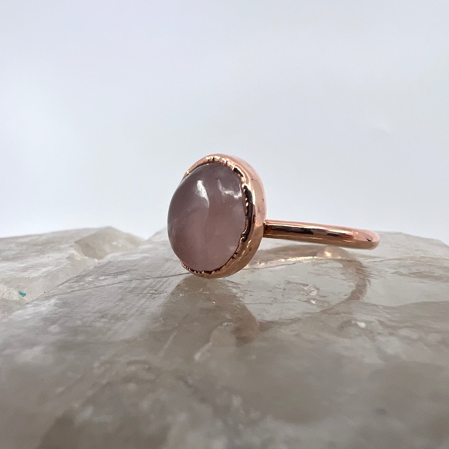 Size 10 Rose Quartz Ring - Copper Electroformed